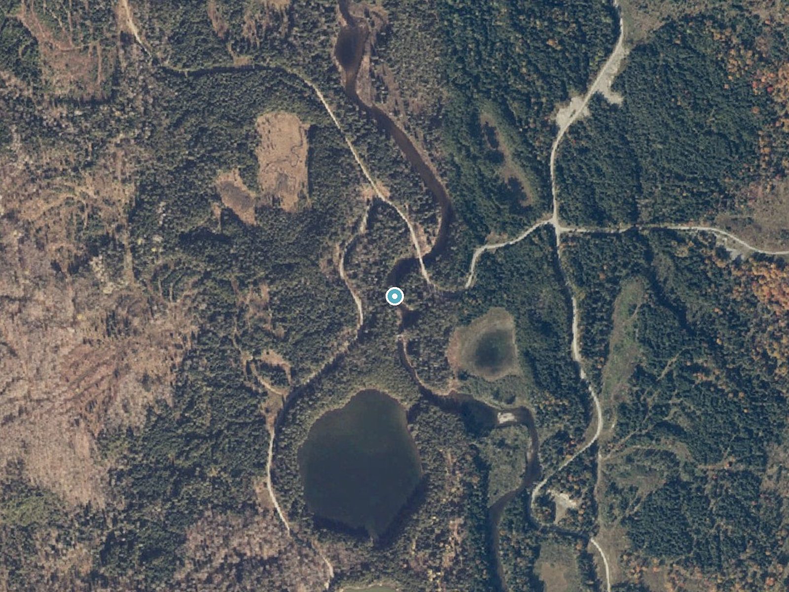 Aerial photo of the same ground around Little Boy Falls near Rangeley, Maine, for comparison with the lidar view