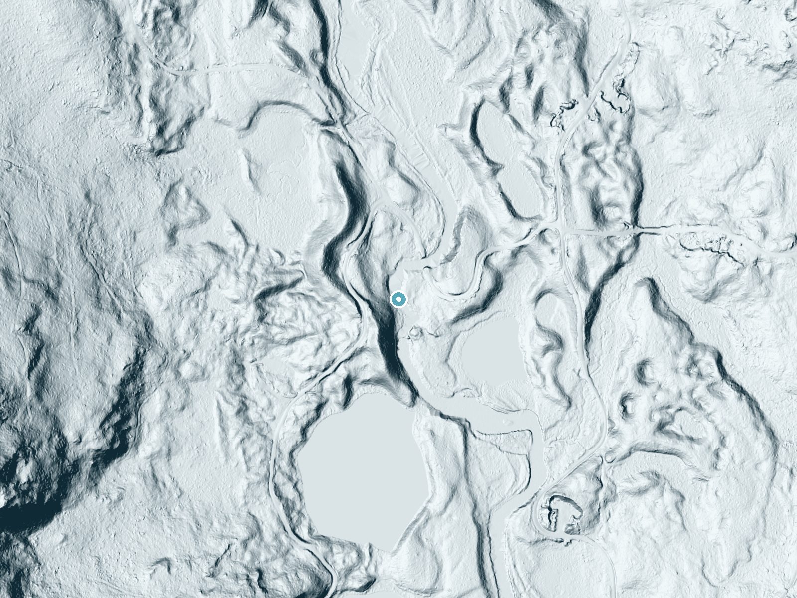 LiDAR bare-earth terrain around Little Boy Falls near Rangeley, Maine, showing about 68 feet of drop, a long cascade, facing northeast