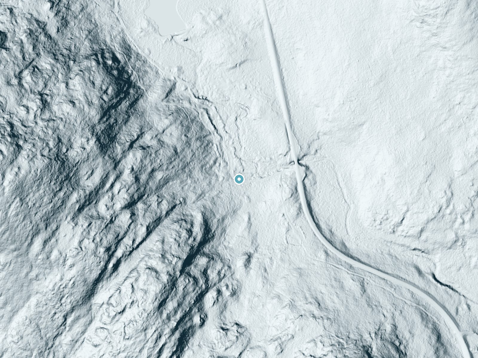 LiDAR bare-earth terrain around Moose Falls near Beecher Falls, New Hampshire, showing about 31 feet of drop, a long cascade, facing northeast