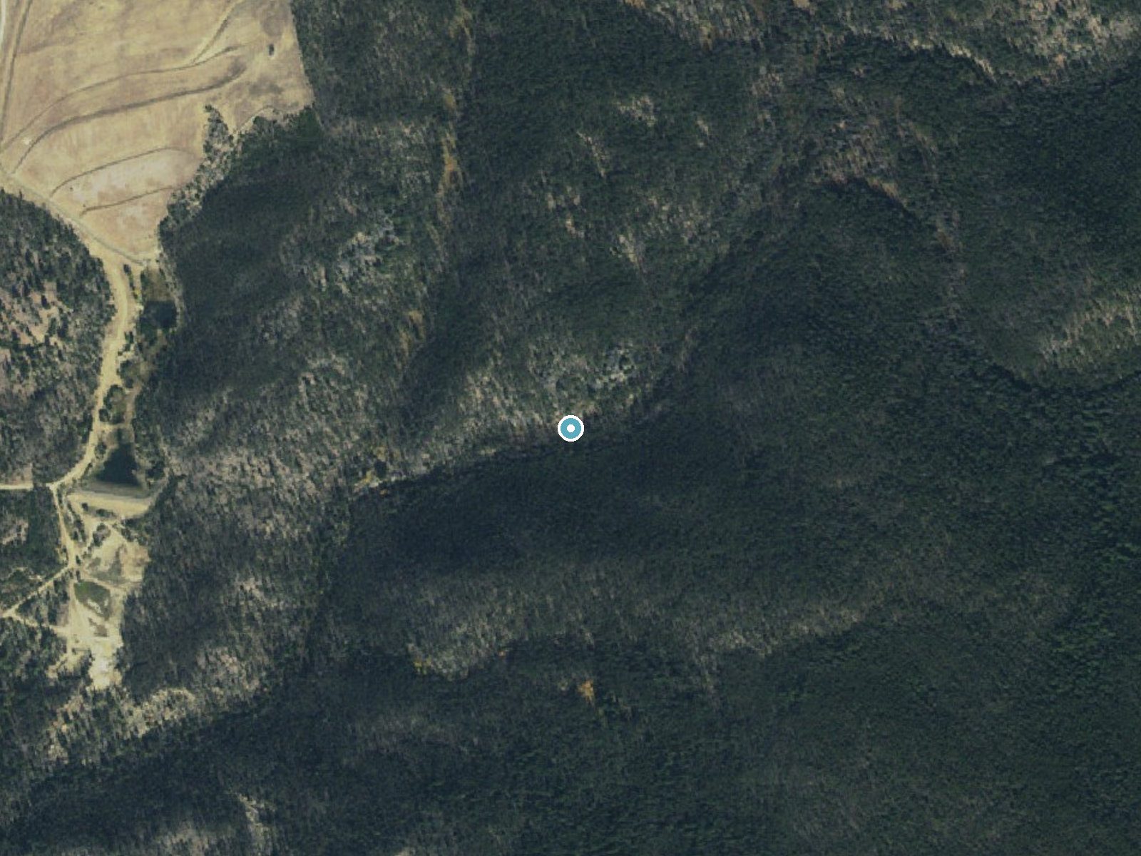 Aerial photo of the same ground around Devlin Falls near Salmon, Idaho, for comparison with the lidar view