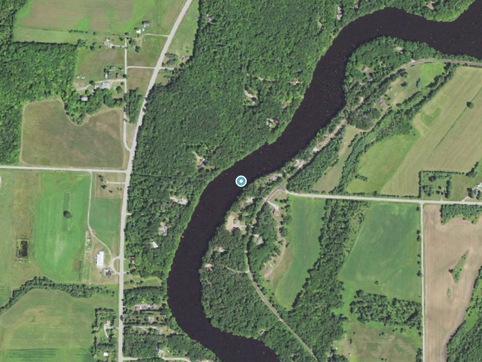 Aerial photo of the same ground around Twin Island Rapids near Menominee, Michigan, for comparison with the lidar view