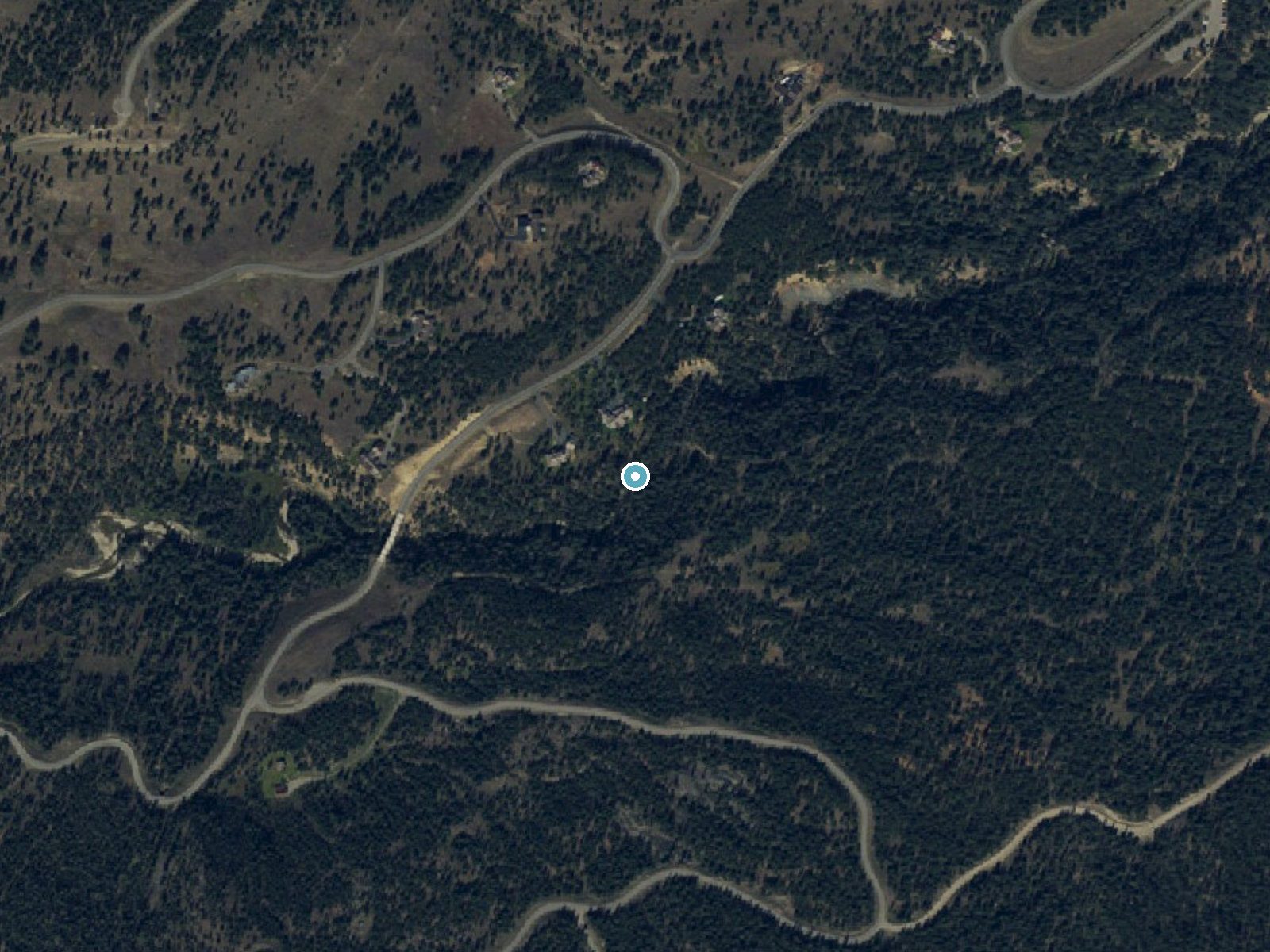 Aerial photo of the same ground around Ousel Falls near Big Sky, Montana, for comparison with the lidar view