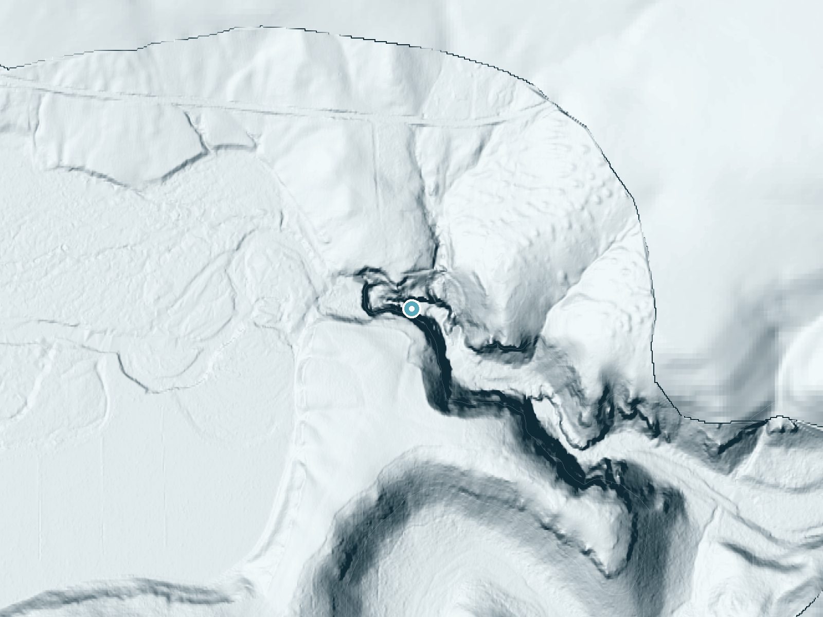 LiDAR bare-earth terrain around Celestial Falls near Tygh Valley, Oregon, showing about 181 feet of drop, a single sheer drop, facing east