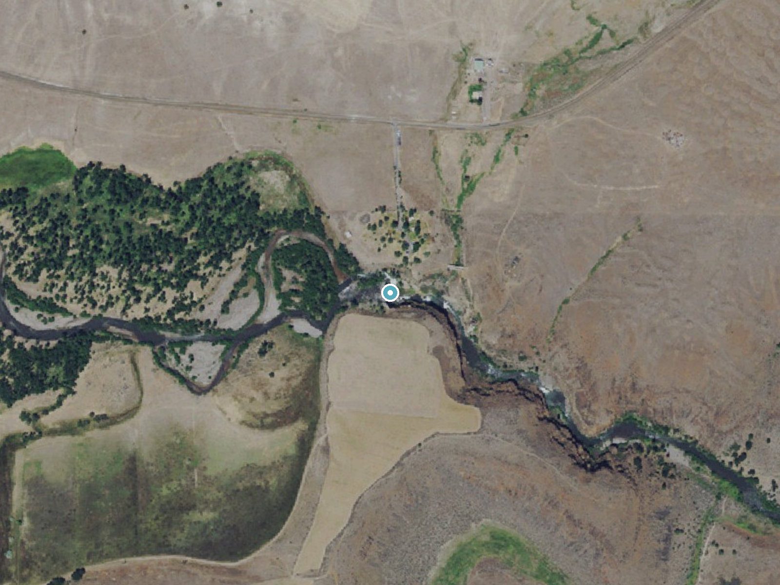 Aerial photo of the same ground around White River Falls near Tygh Valley, Oregon, for comparison with the lidar view