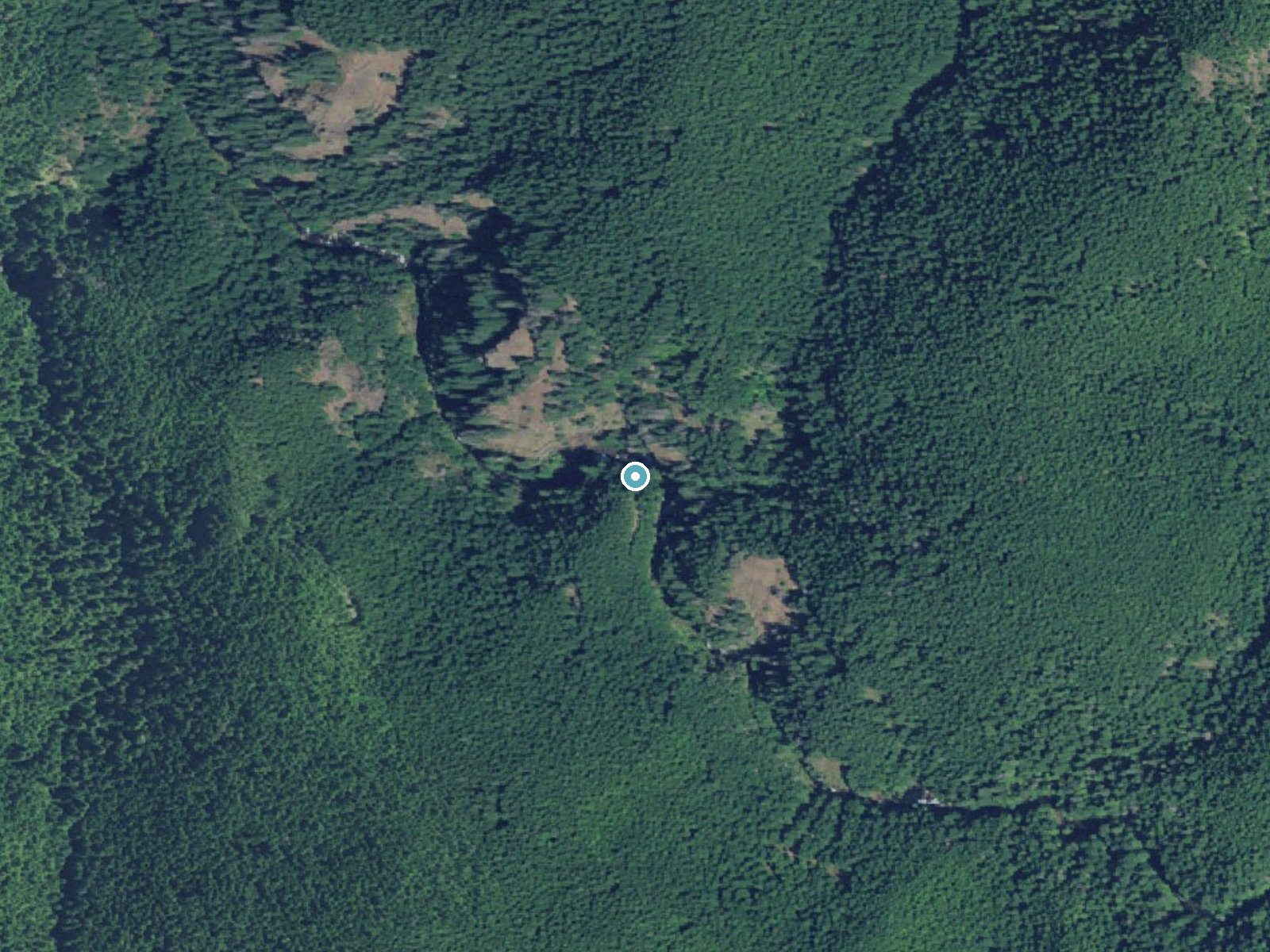 Aerial view of the ground around Final Falls near Rhododendron, Oregon