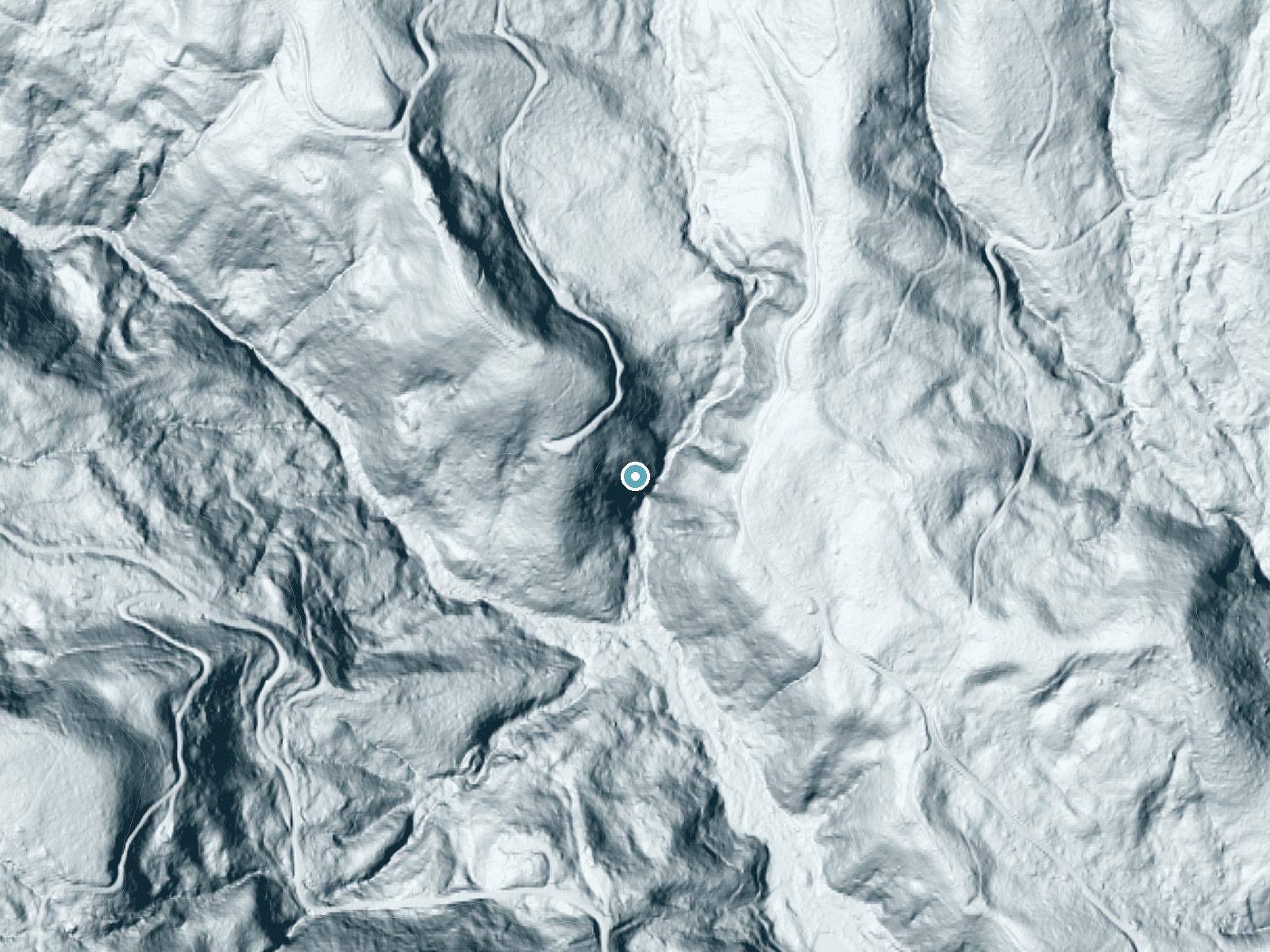 LiDAR bare-earth terrain around Baker Creek Falls near McMinnville, Oregon, showing about 283 feet of drop, a steep tiered drop, facing southeast
