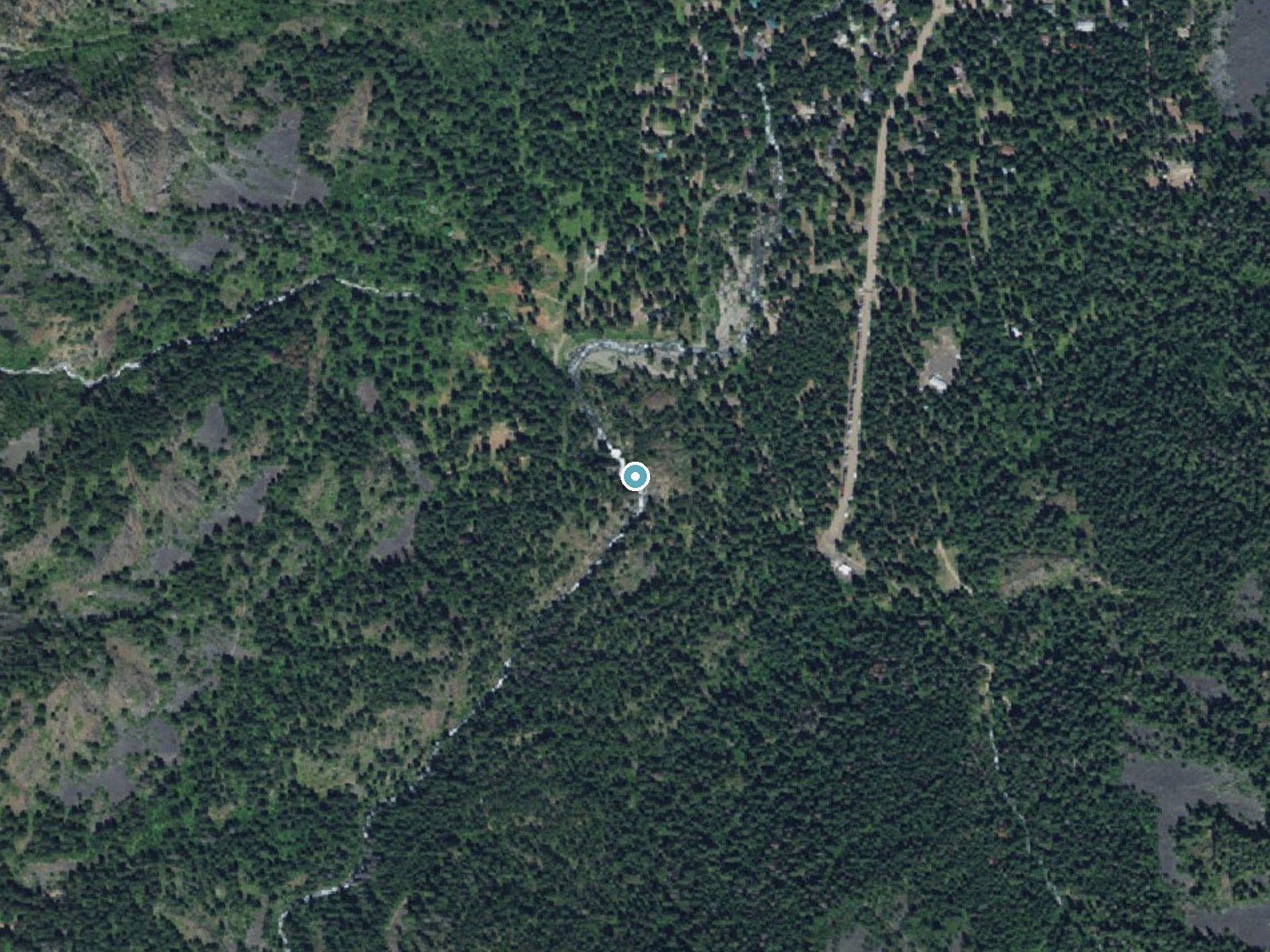 Aerial photo of the same ground around Wallowa Falls near Wallowa Lake, Oregon, for comparison with the lidar view