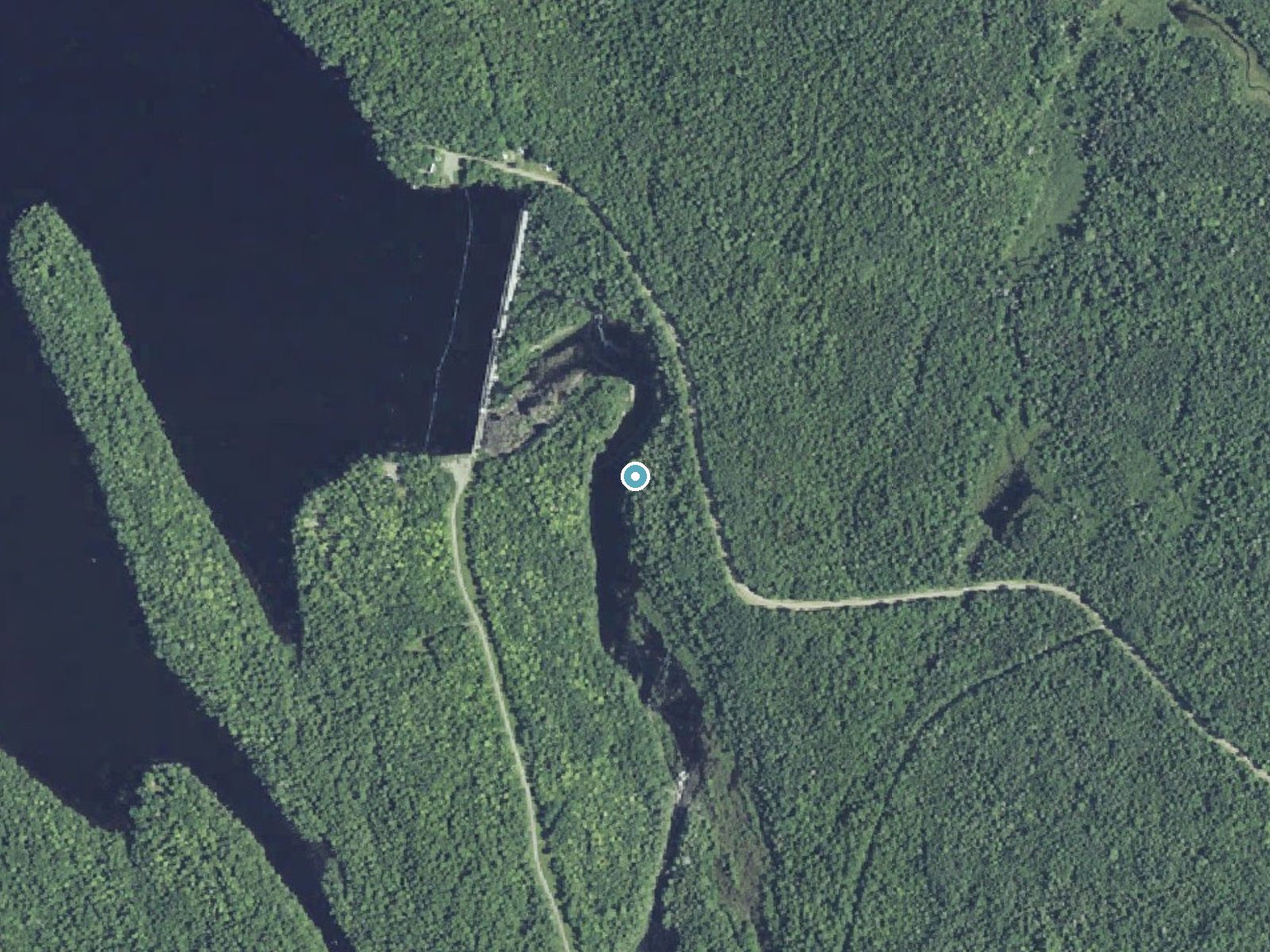 Aerial photo of the same ground around Grand Falls near Vanceboro, Maine, for comparison with the lidar view