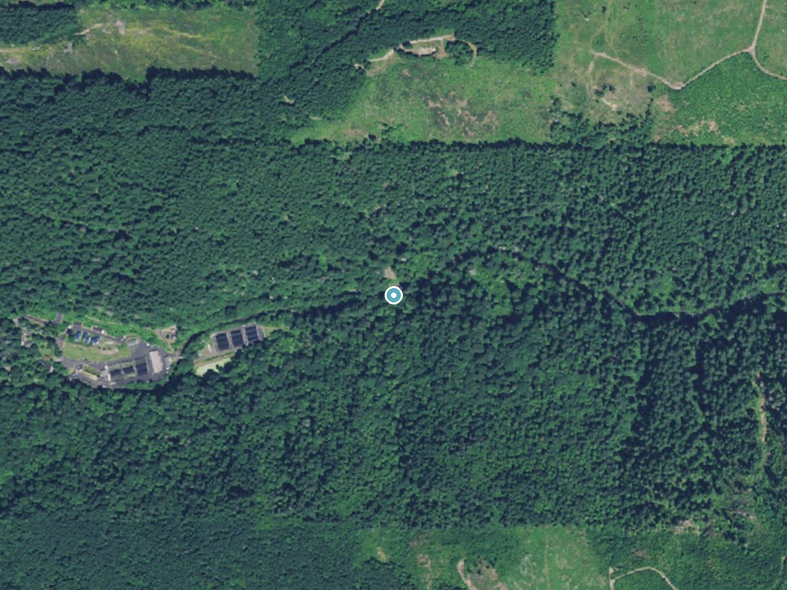Aerial view of the ground around Eagle Creek Upper Falls near Estacada, Oregon