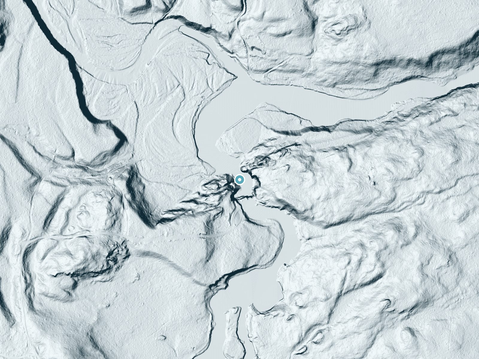 LiDAR bare-earth terrain around Grand Falls near Kingfield, Maine, showing about 67 feet of drop, a long cascade, facing northwest