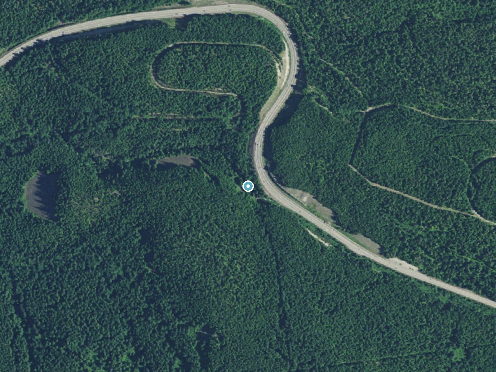 Aerial photo of the same ground around Yocum Falls near Government Camp, Oregon, for comparison with the lidar view