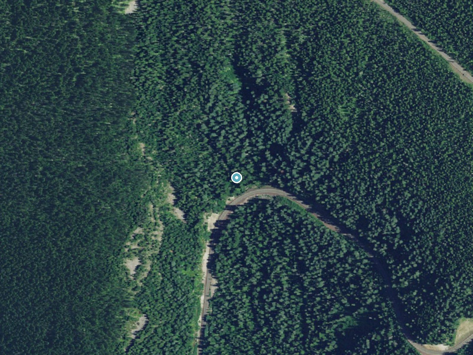 Aerial photo of the same ground around Switchback Falls near Government Camp, Oregon, for comparison with the lidar view