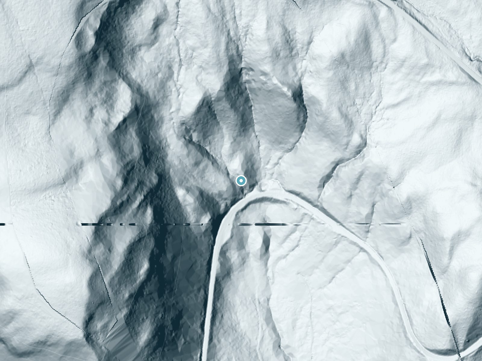 LiDAR bare-earth terrain around Switchback Falls near Government Camp, Oregon, showing about 140 feet of drop, a steep tiered drop, facing southeast