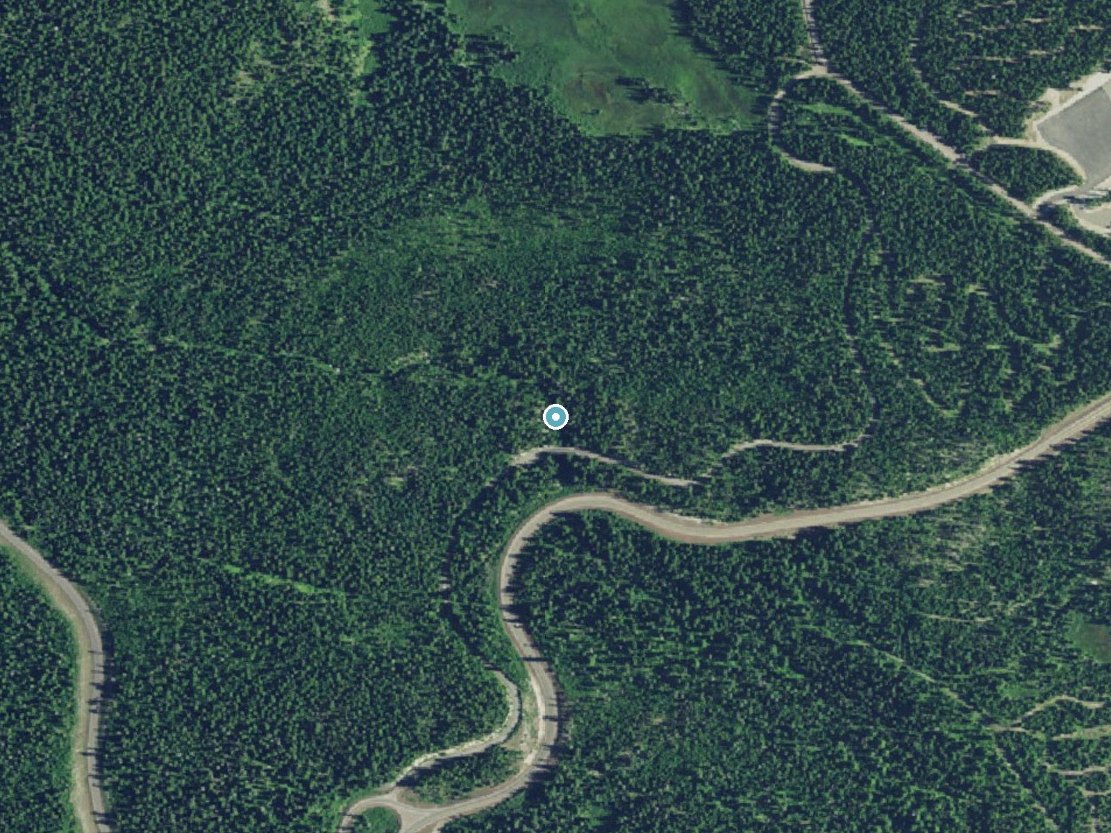 Aerial photo of the same ground around Sahale Falls near Government Camp, Oregon, for comparison with the lidar view