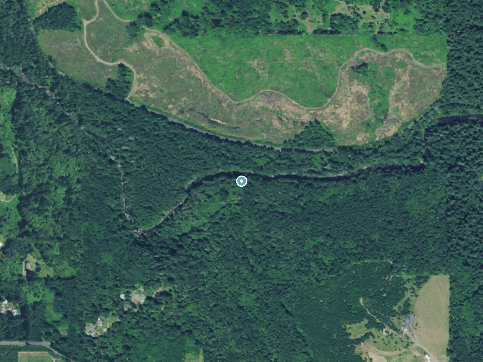 Aerial photo of the same ground around The Falls near Estacada, Oregon, for comparison with the lidar view