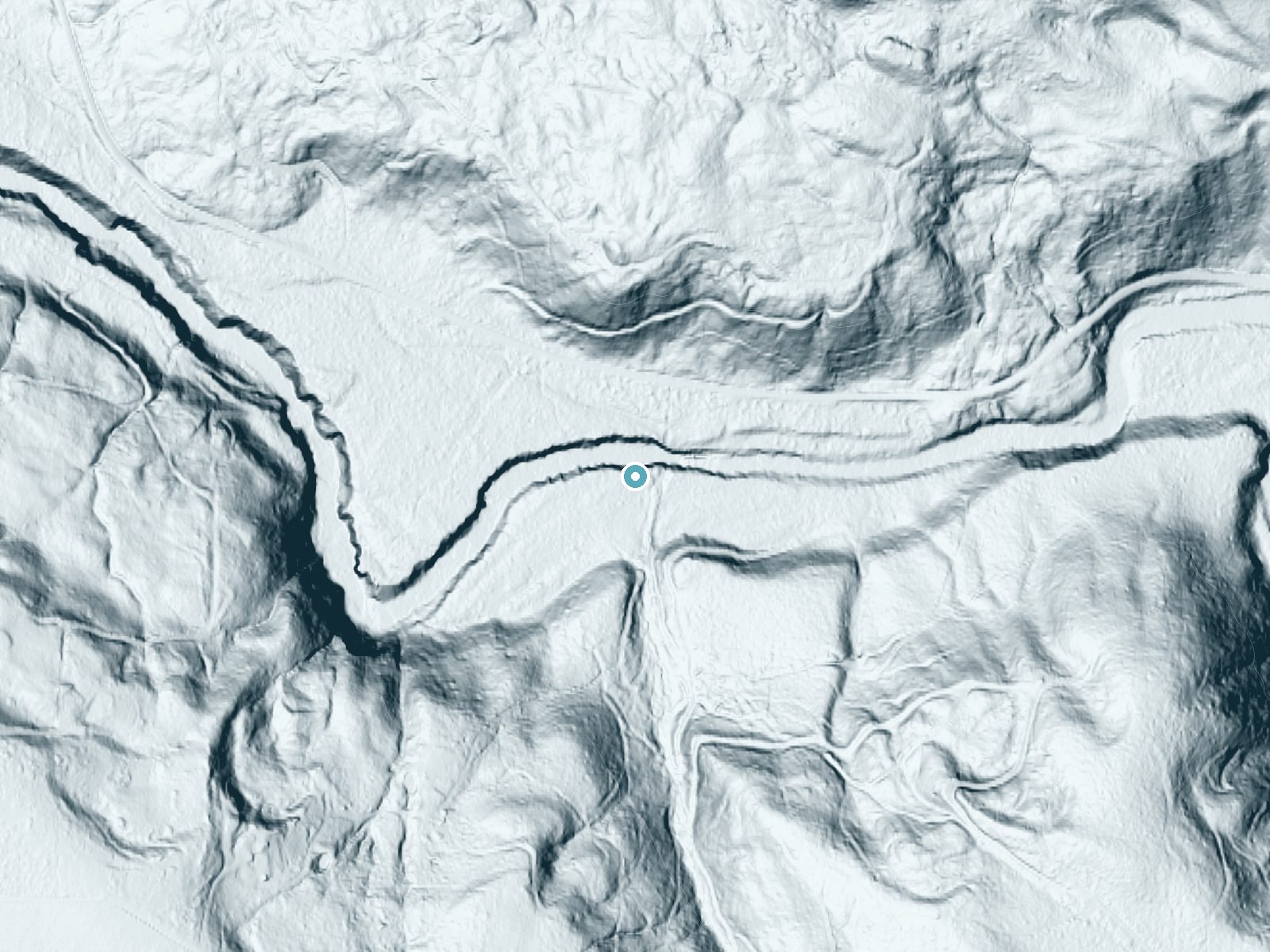 LiDAR bare-earth terrain around The Falls near Estacada, Oregon, showing about 34 feet of drop, a long cascade, facing north