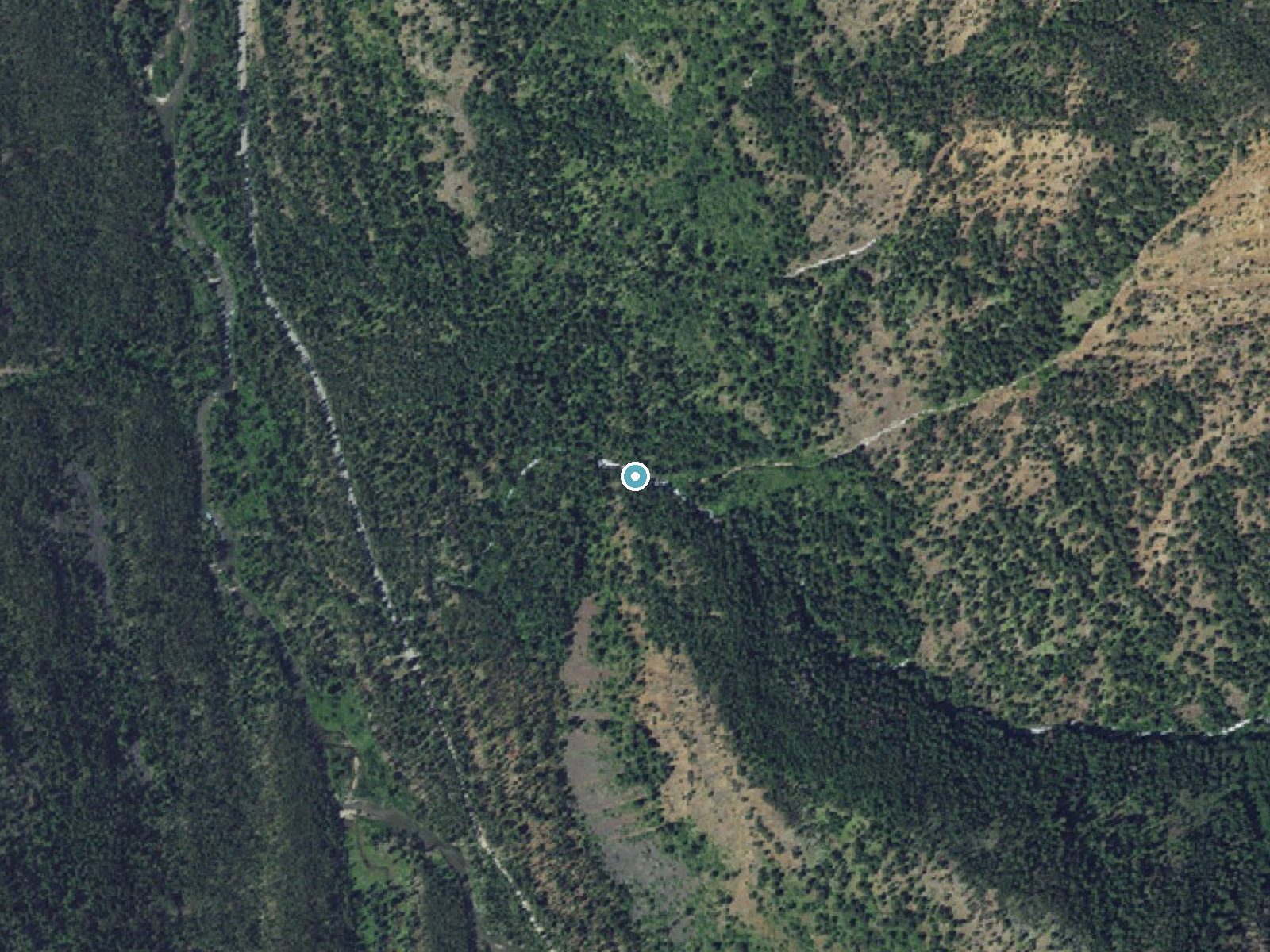 Aerial photo of the same ground around Hunter Falls near Joseph, Oregon, for comparison with the lidar view