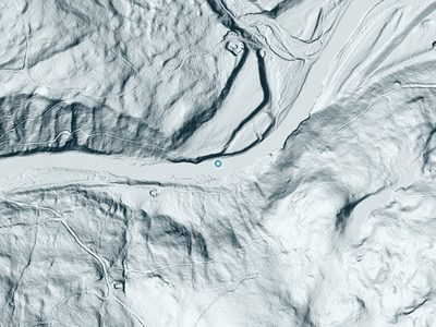 LiDAR terrain view around Poplar Hill Falls in Maine, about 52 feet of drop