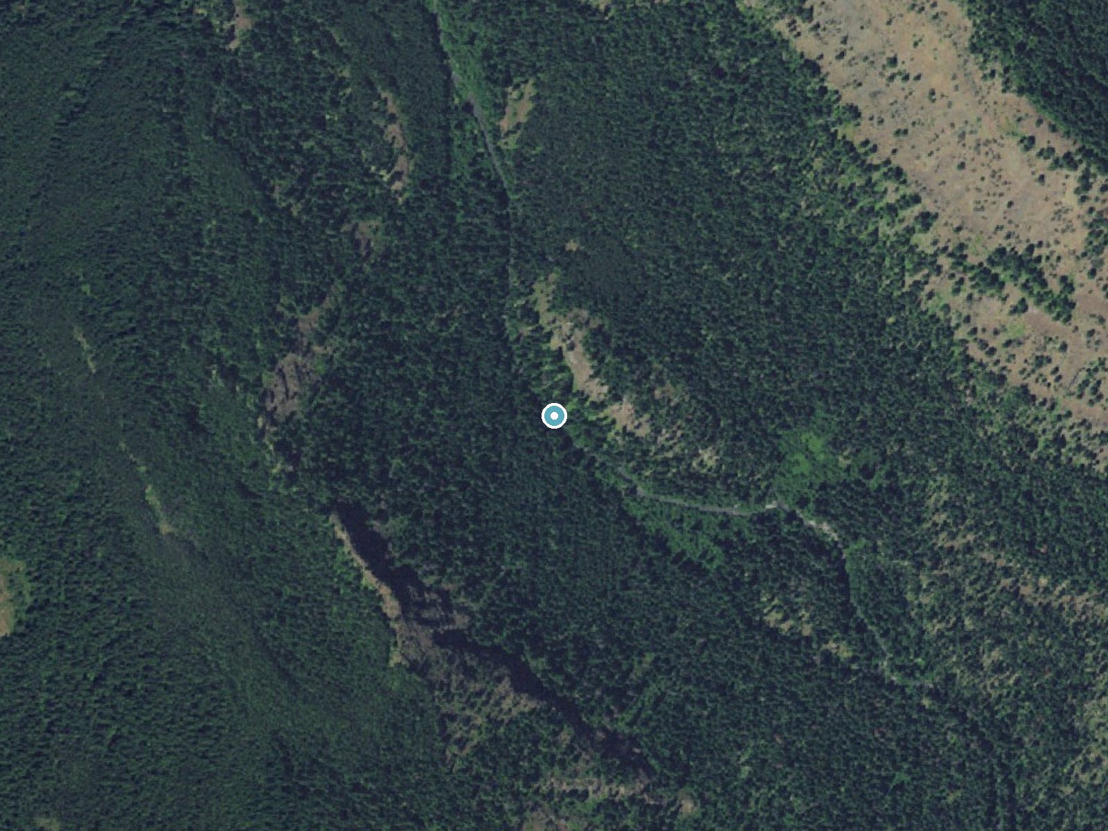 Aerial photo of the same ground around Lower Falls Little Minam River near Cove, Oregon, for comparison with the lidar view