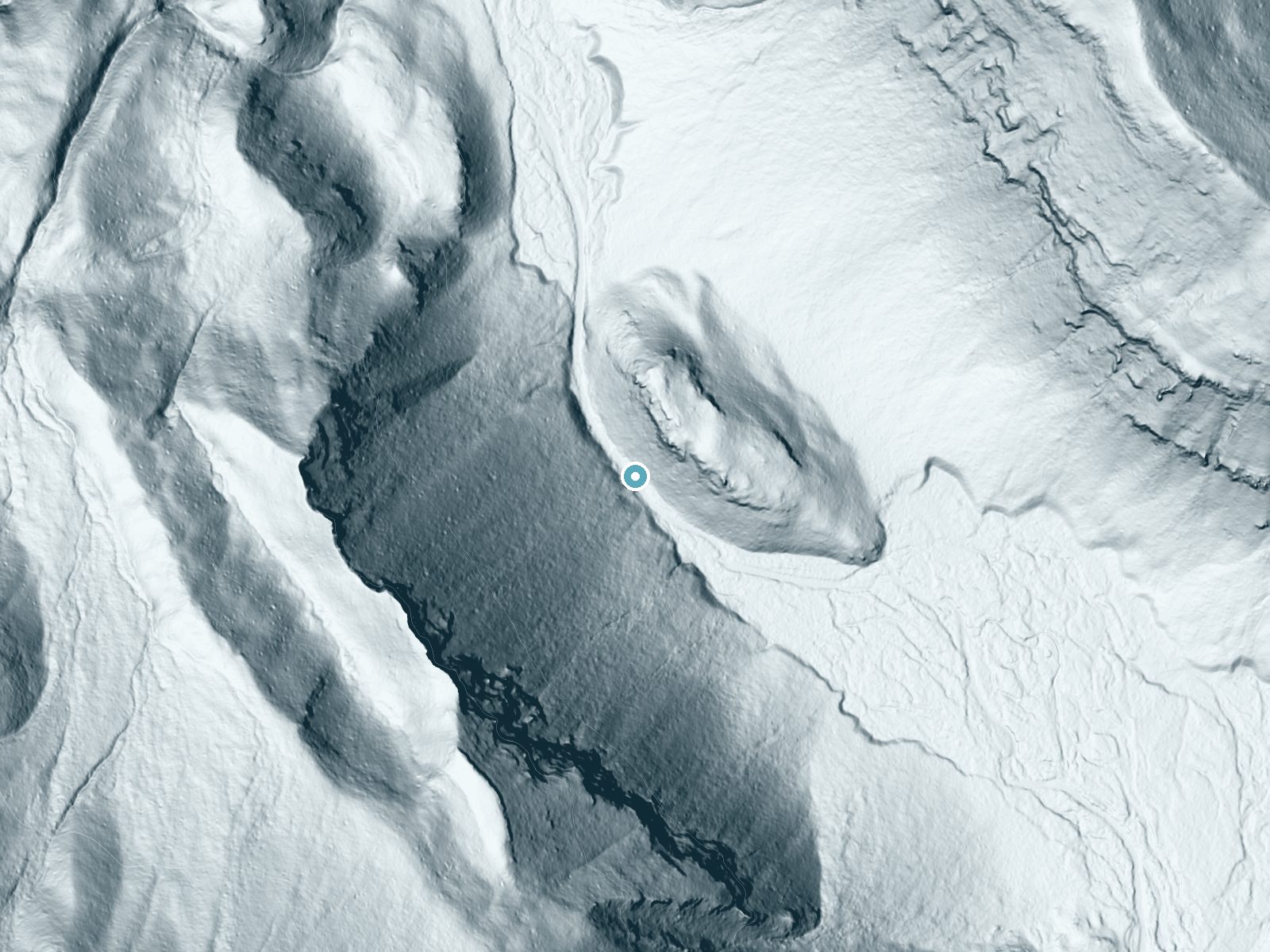 LiDAR bare-earth terrain around Lower Falls Little Minam River near Cove, Oregon, showing about 190 feet of drop, a steep tiered drop, facing southwest