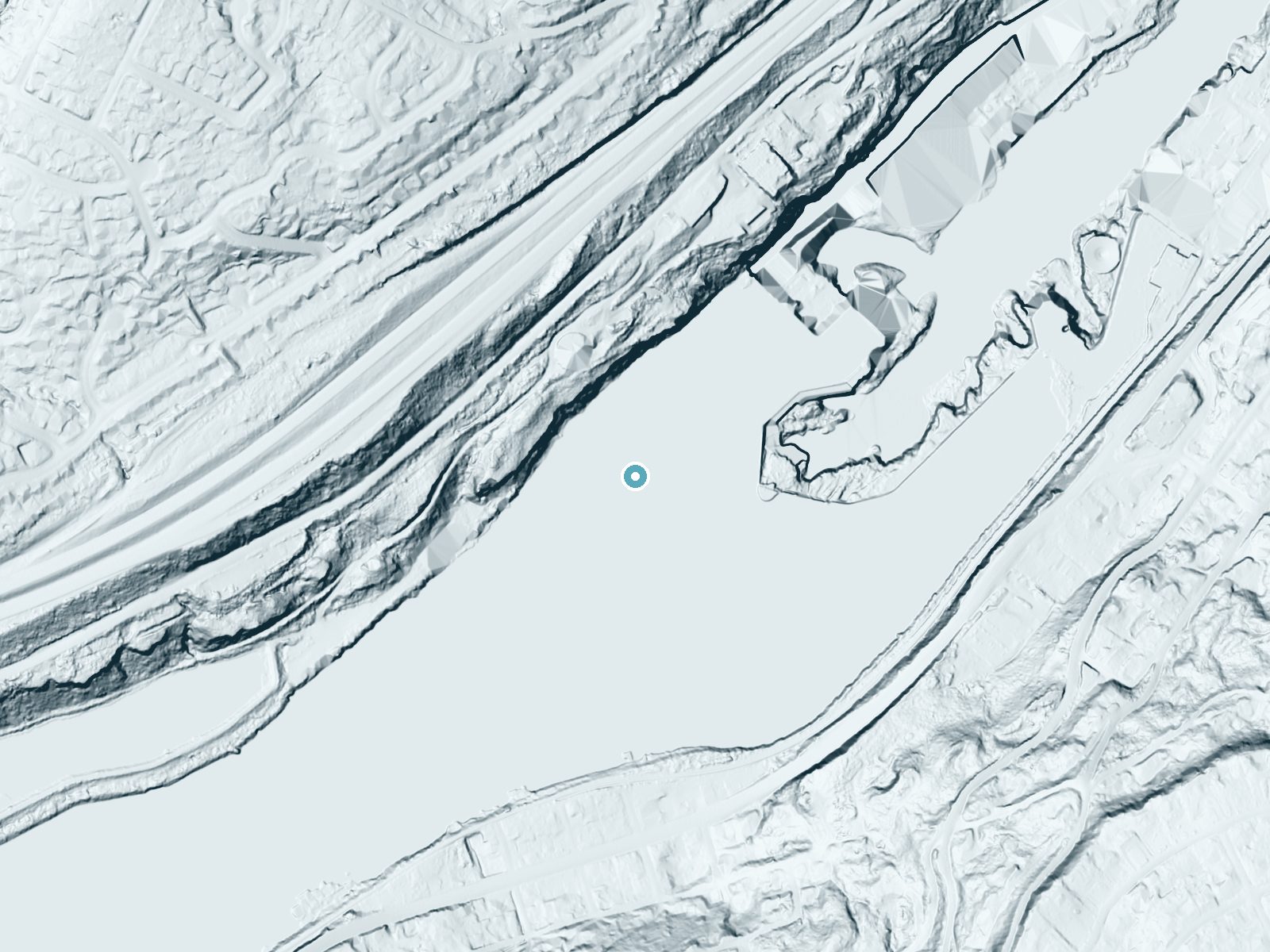 LiDAR bare-earth terrain around Willamette Falls near West Linn, Oregon