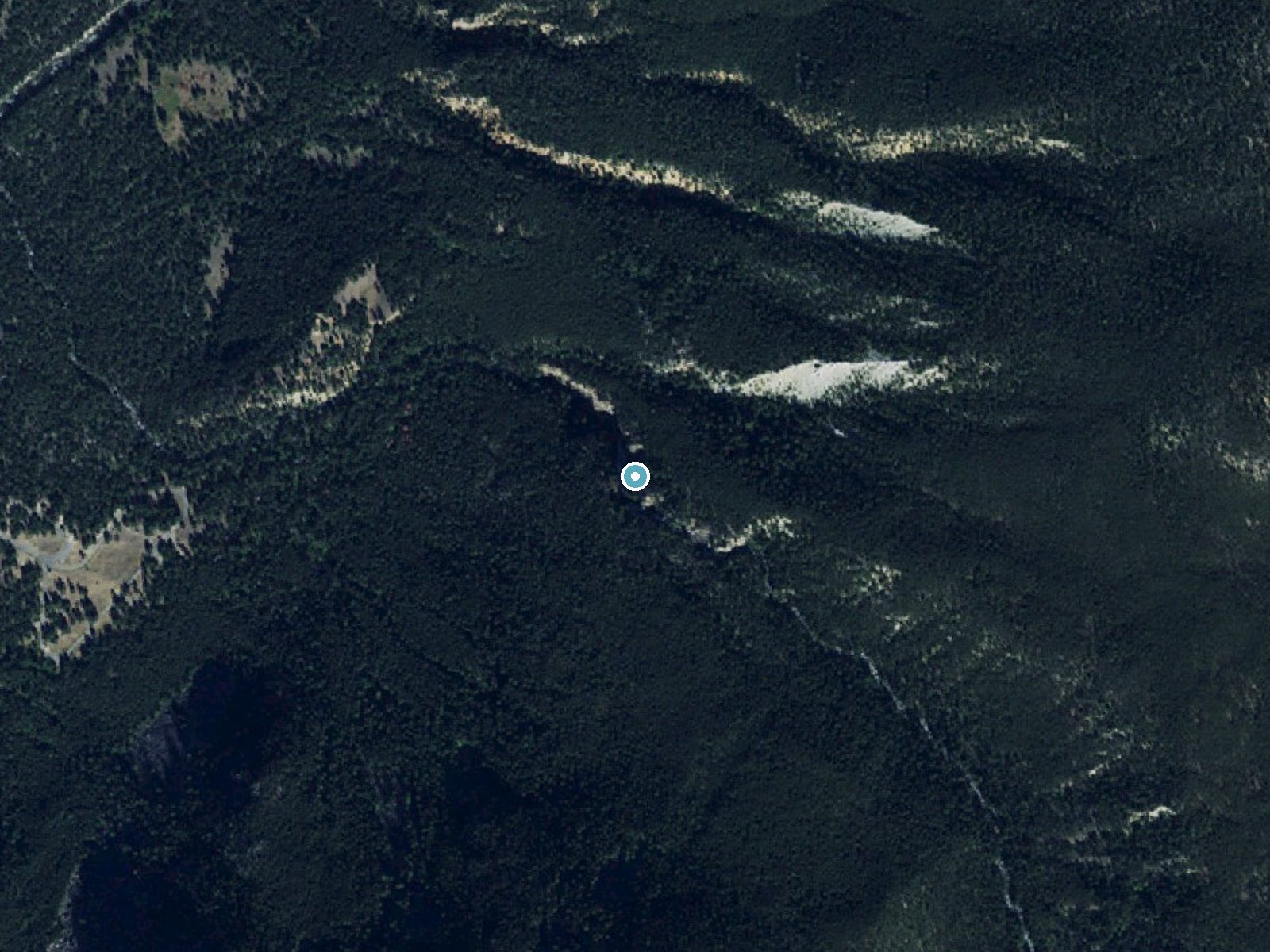 Aerial photo of the same ground around Woodbine Falls near Nye, Montana, for comparison with the lidar view