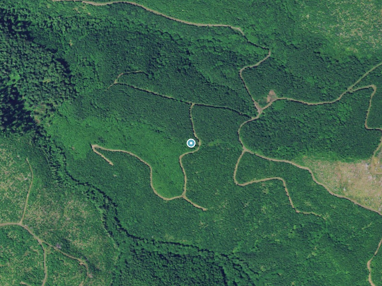 Aerial photo of the same ground around Munson Creek Falls near Pleasant Valley, Oregon, for comparison with the lidar view
