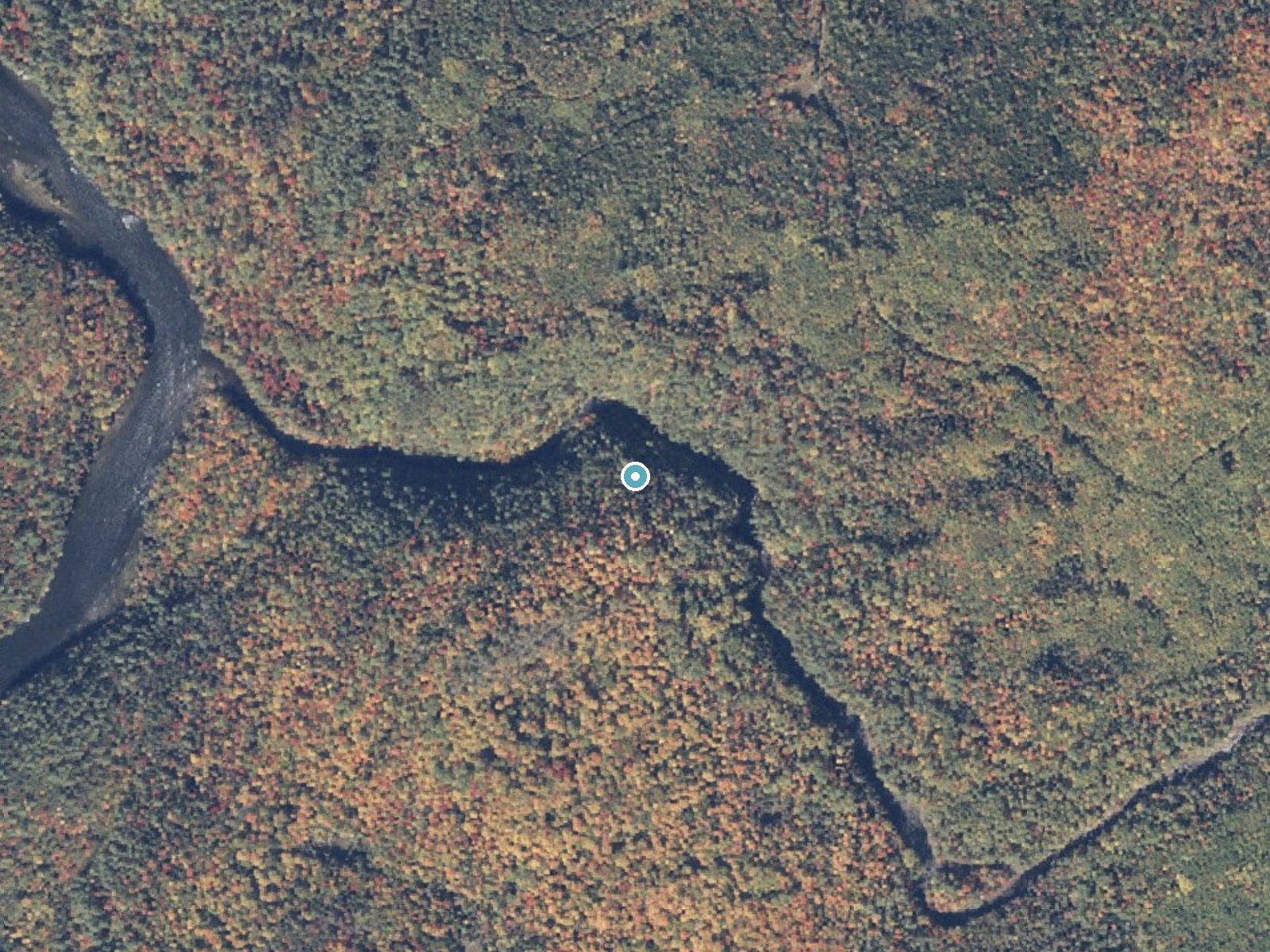 Aerial photo of the same ground around Moxie Falls near North Anson, Maine, for comparison with the lidar view