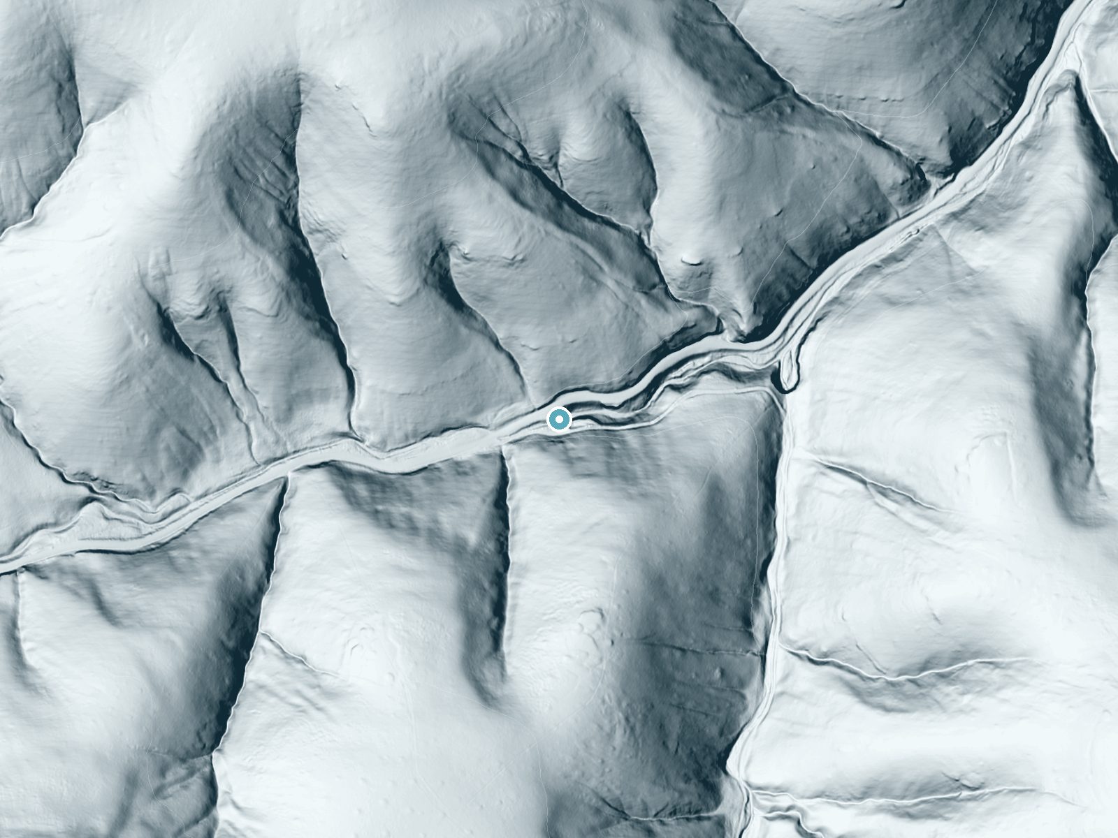 LiDAR bare-earth terrain around Wolf Hollow Falls near Condon, Oregon, showing about 138 feet of drop, a long cascade, facing northeast
