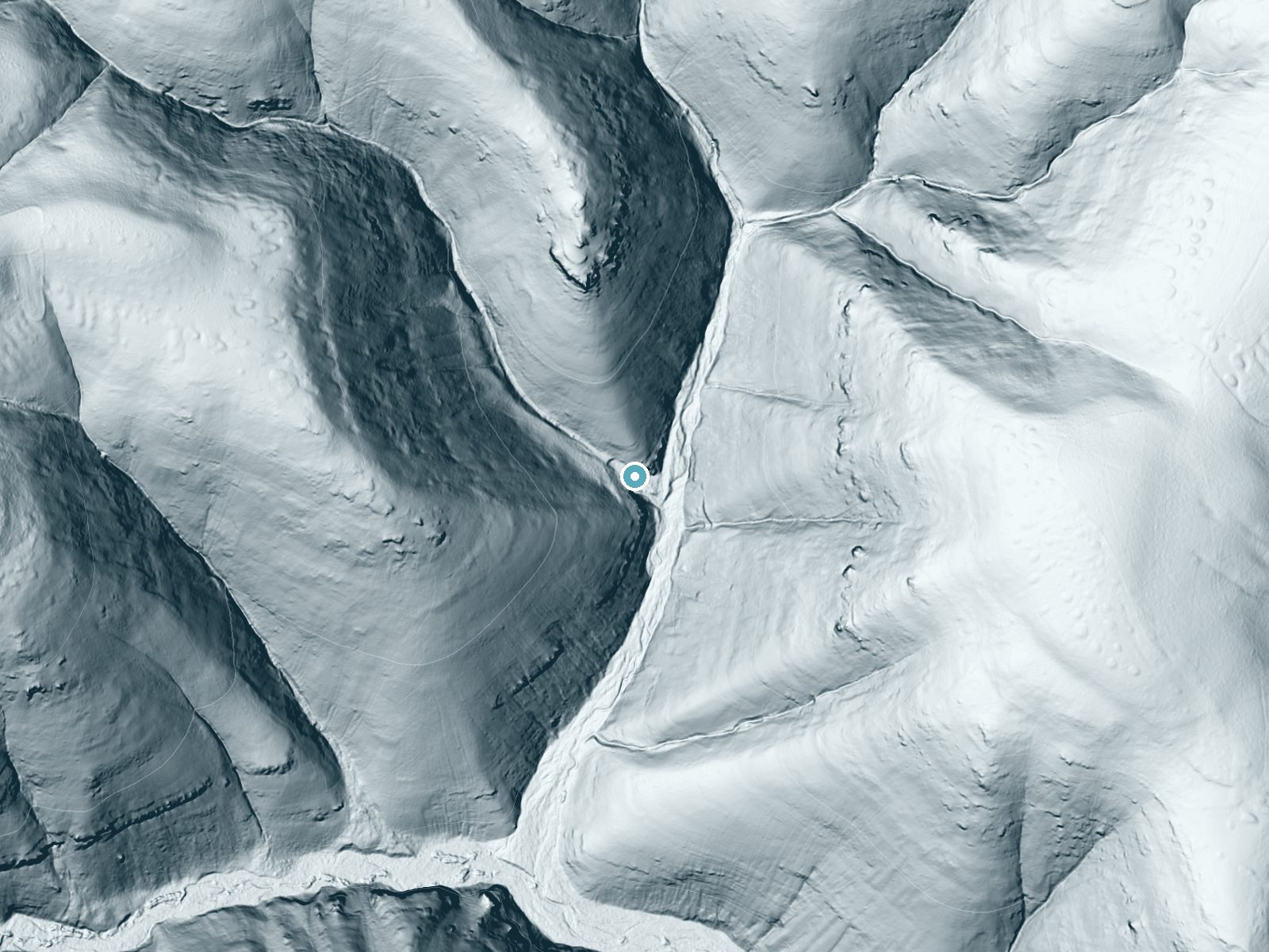 LiDAR bare-earth terrain around Horseshoe Falls near Grass Valley, Oregon, showing about 167 feet of drop, a steep tiered drop, facing east