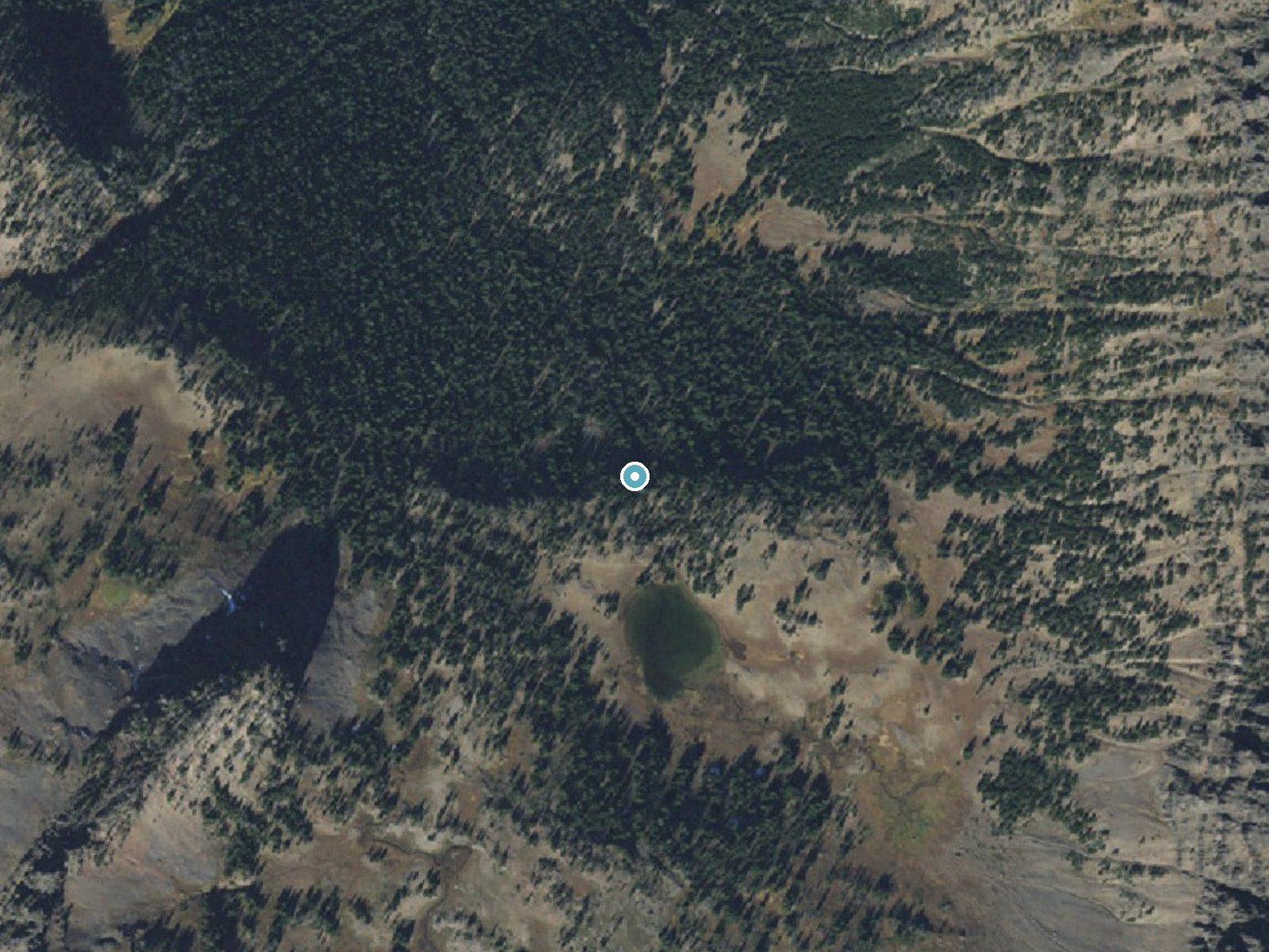 Aerial photo of the same ground around Alpine Falls near Emigrant, Montana, for comparison with the lidar view