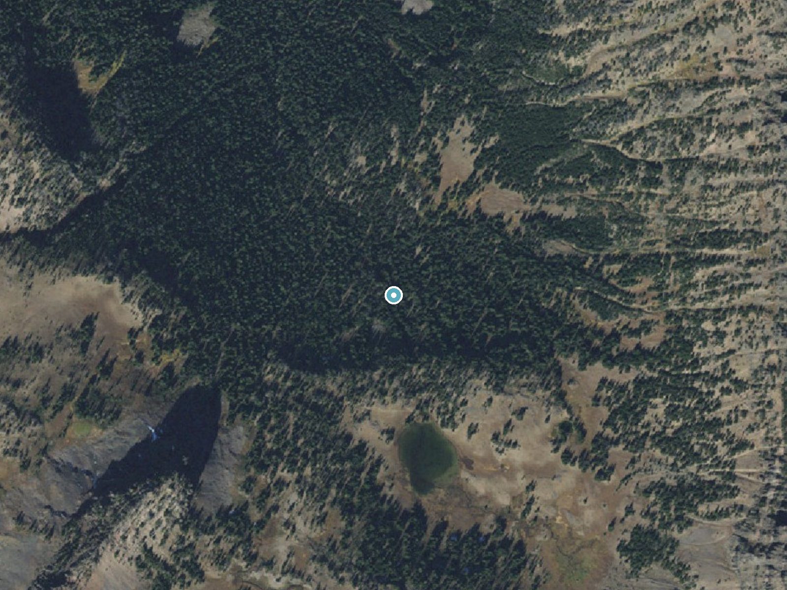 Aerial photo of the same ground around S'il Vous Plait Falls near Emigrant, Montana, for comparison with the lidar view