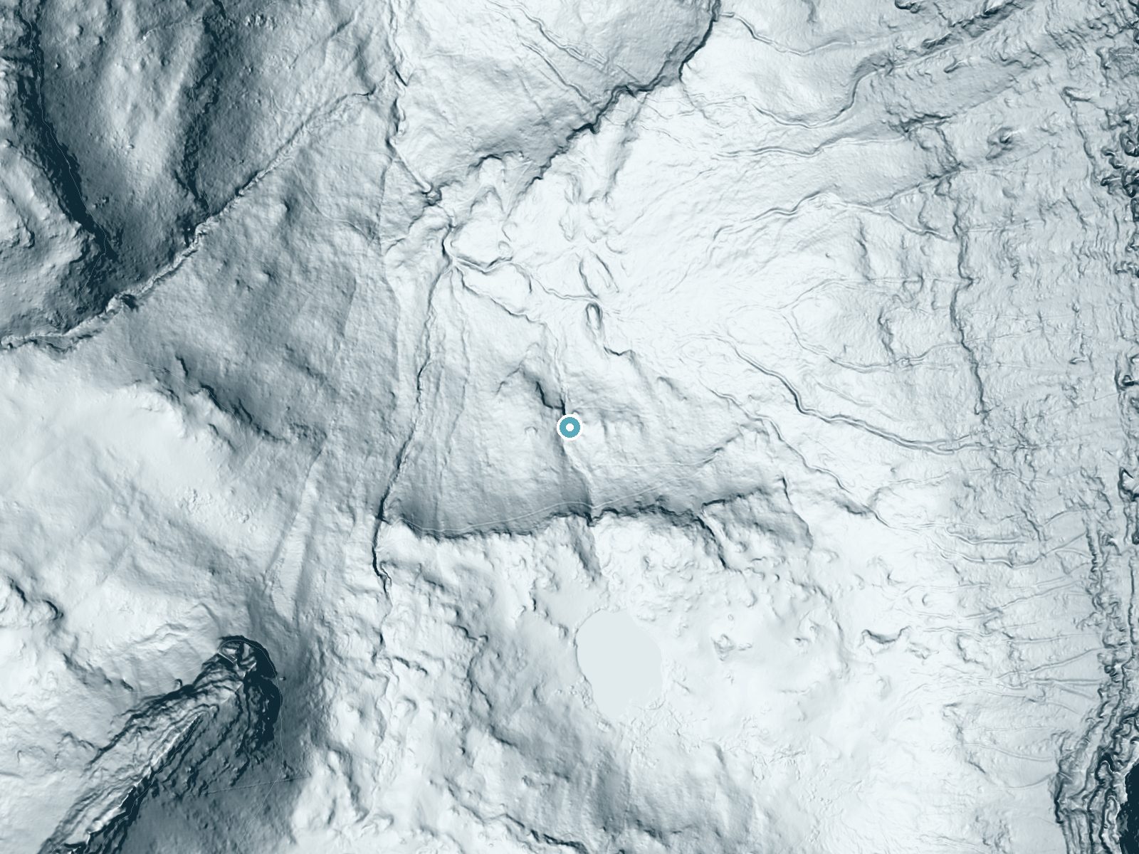 LiDAR bare-earth terrain around S'il Vous Plait Falls near Emigrant, Montana, showing about 155 feet of drop, a long cascade, facing north