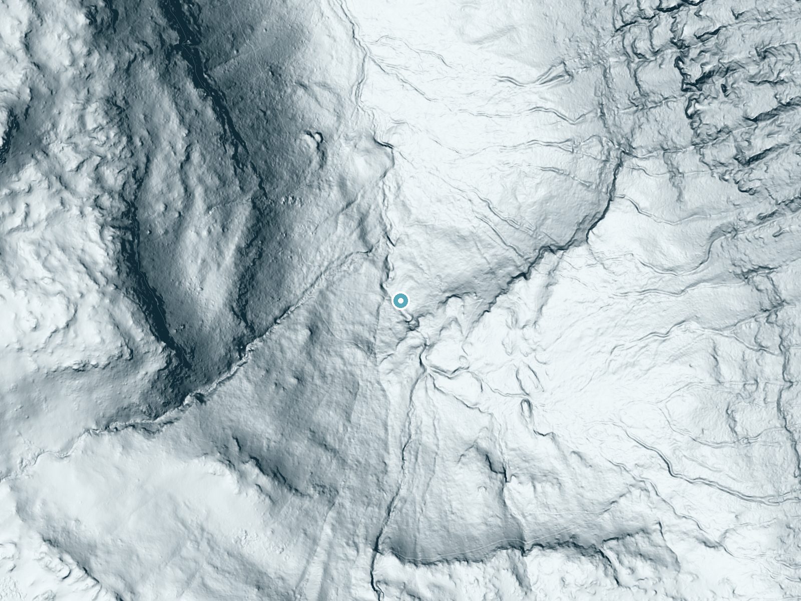LiDAR bare-earth terrain around Apex Falls near Emigrant, Montana, showing about 191 feet of drop, a steep tiered drop, facing northwest