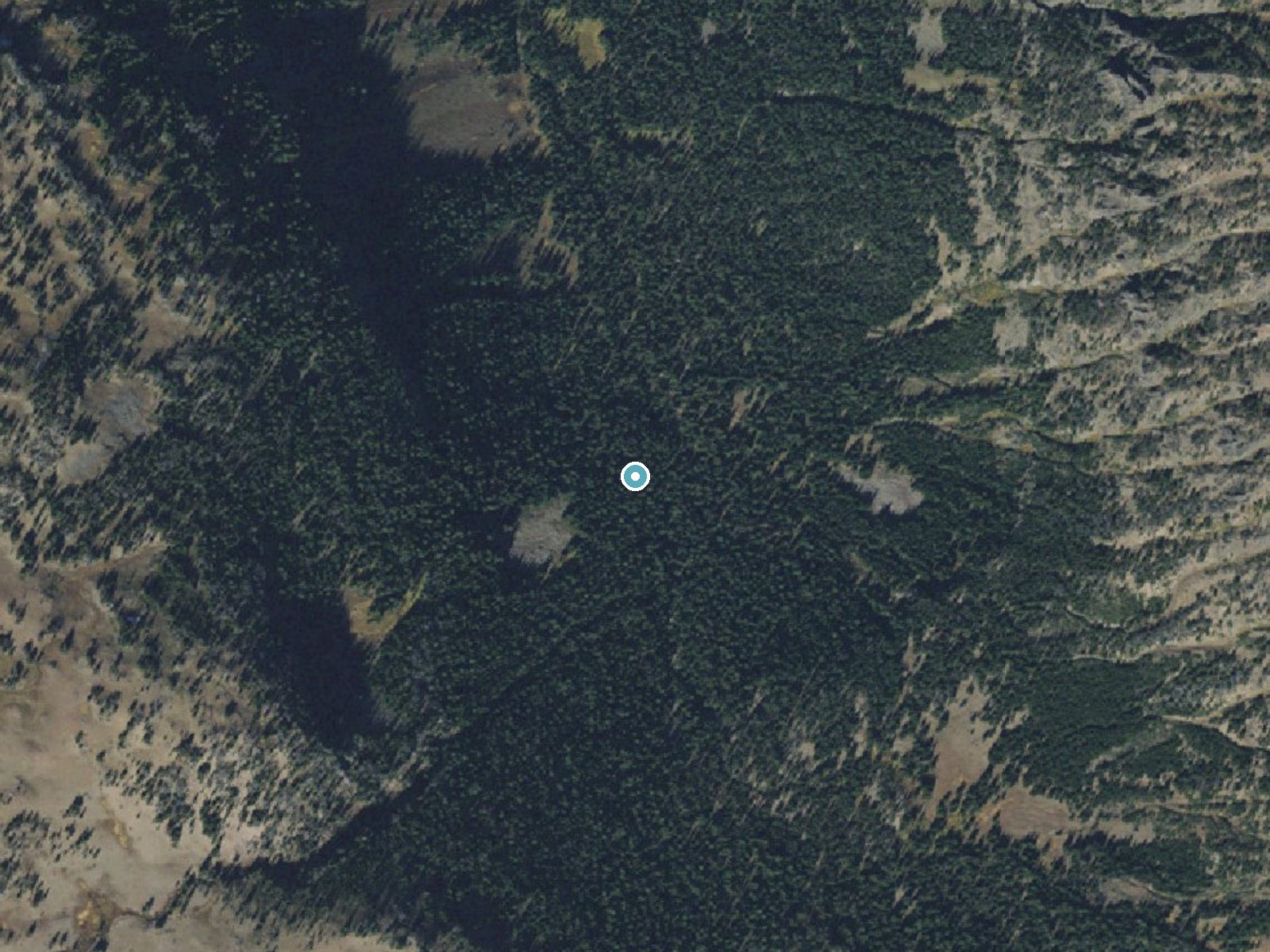 Aerial photo of the same ground around Shower Falls near Emigrant, Montana, for comparison with the lidar view