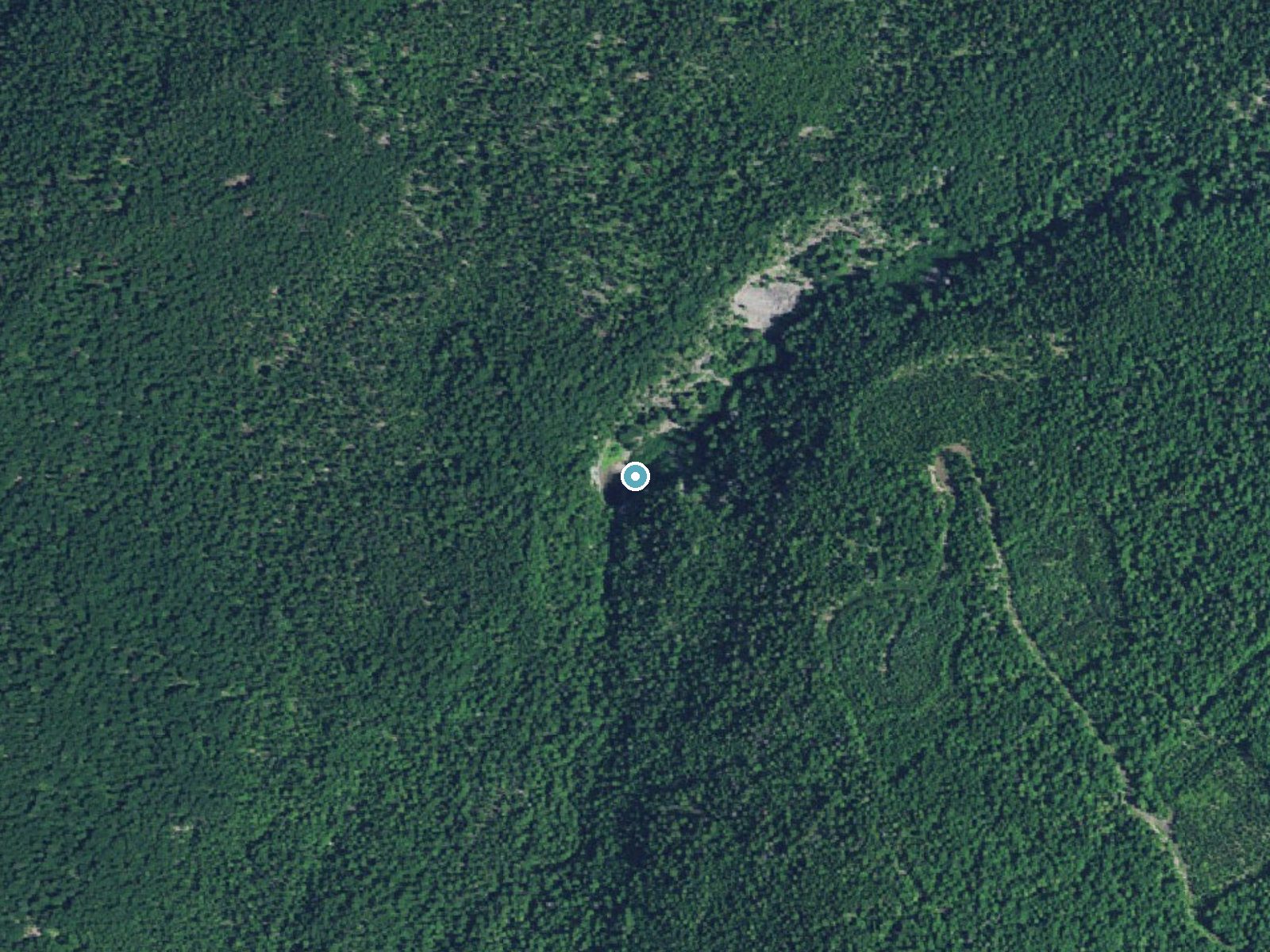 Aerial photo of the same ground around Tamanawas Falls near Parkdale, Oregon, for comparison with the lidar view