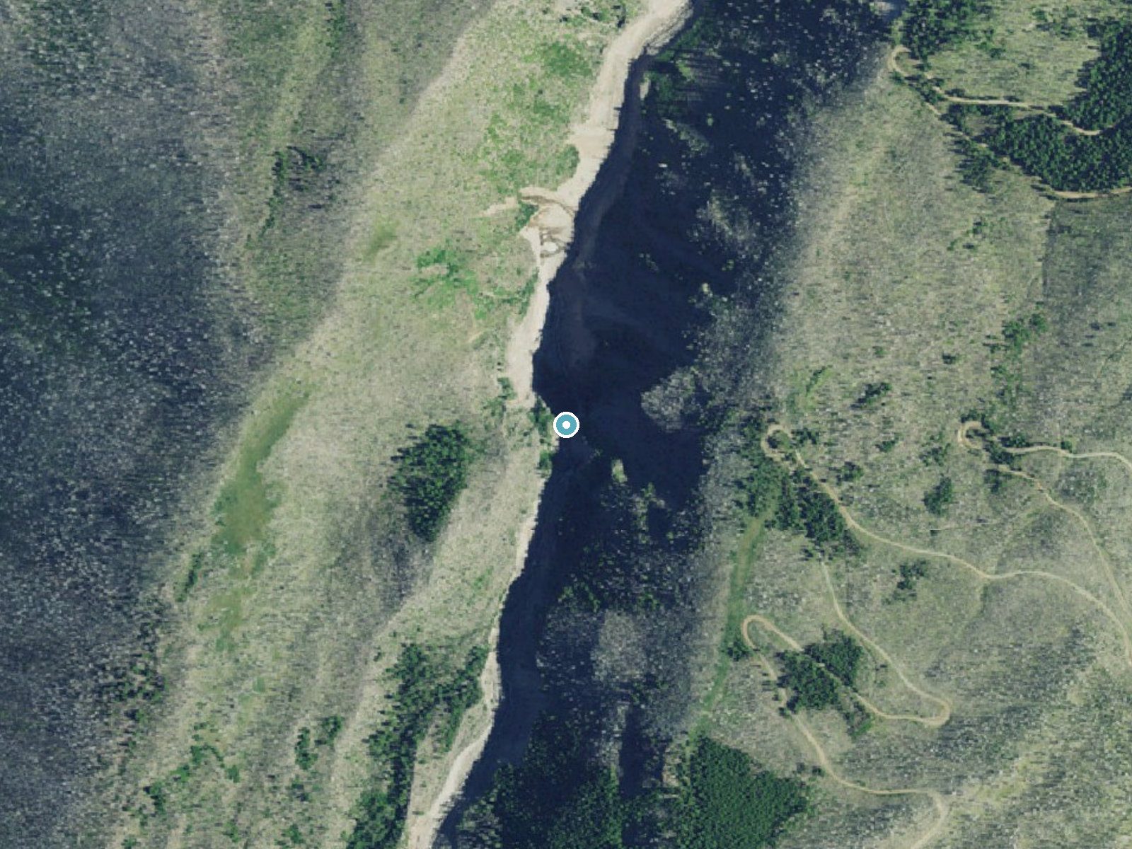 Aerial photo of the same ground around Wallalute Falls near Parkdale, Oregon, for comparison with the lidar view