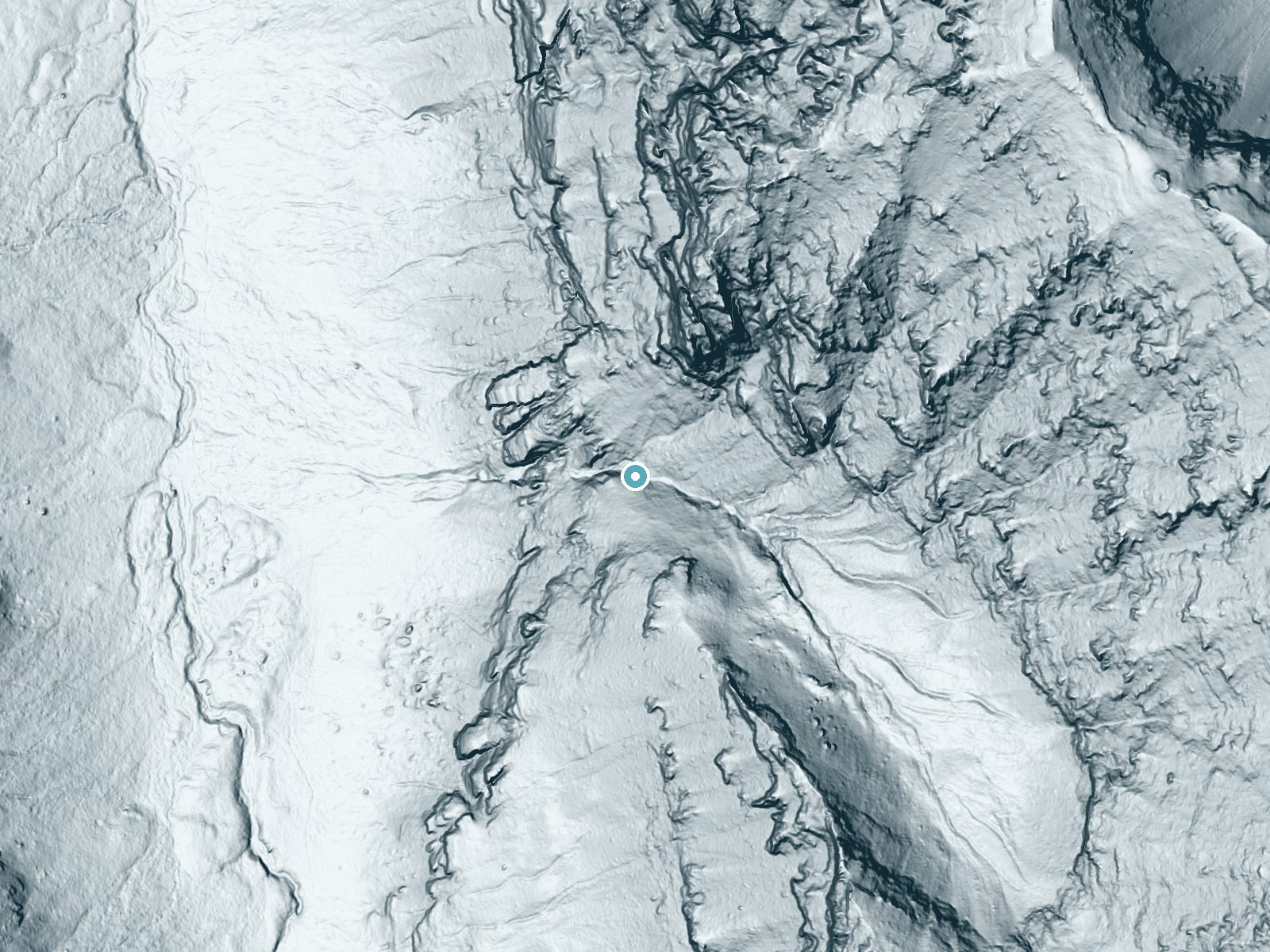 LiDAR bare-earth terrain around Silken Skein Falls near Emigrant, Montana, showing about 286 feet of drop, a steep tiered drop, facing northwest