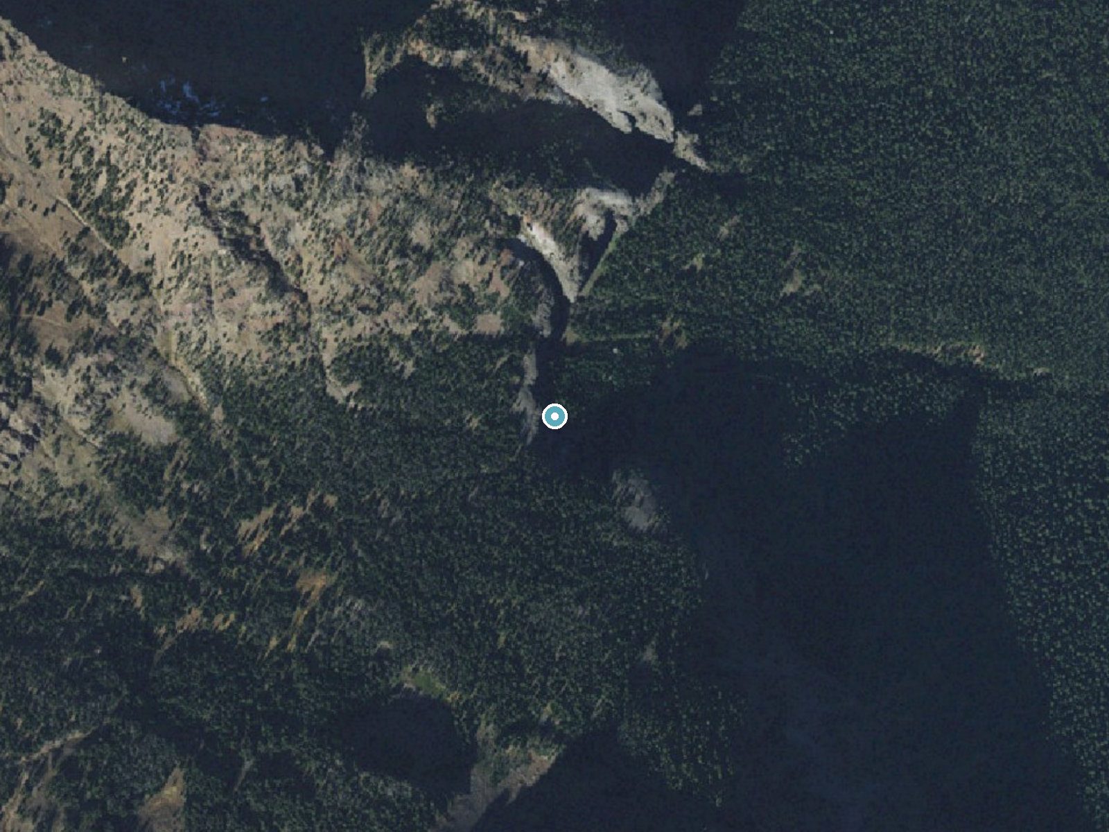 Aerial photo of the same ground around Twin Falls near Emigrant, Montana, for comparison with the lidar view