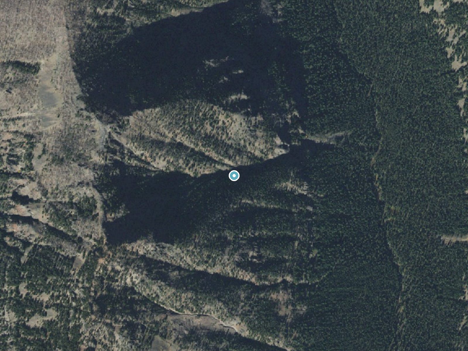 Aerial photo of the same ground around Horsetail Falls near Emigrant, Montana, for comparison with the lidar view