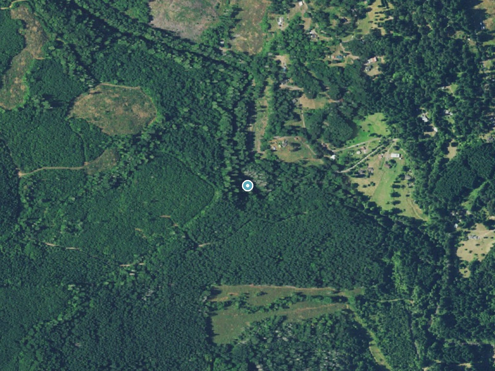 Aerial photo of the same ground around Little Lee Falls near Cherry Grove, Oregon, for comparison with the lidar view