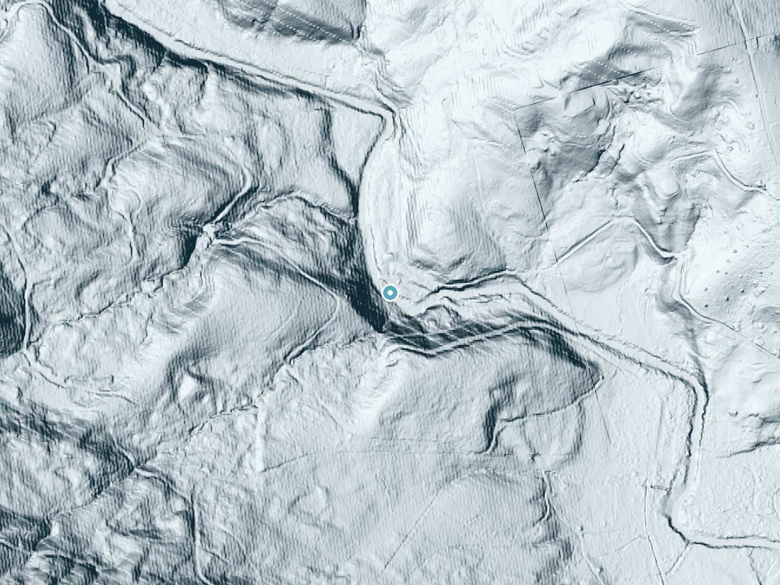 LiDAR bare-earth terrain around Little Lee Falls near Cherry Grove, Oregon, showing about 133 feet of drop, a steep tiered drop, facing northeast