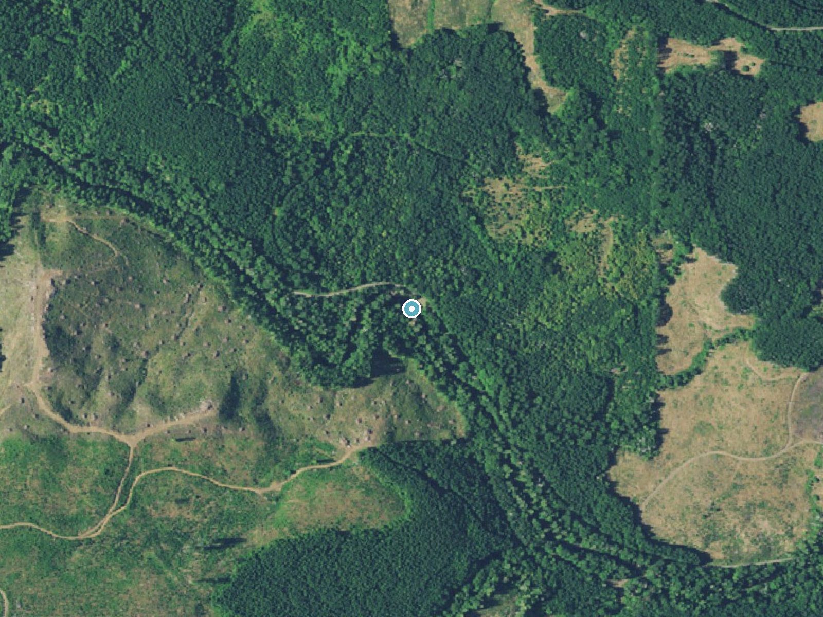 Aerial photo of the same ground around Lee Falls near Cherry Grove, Oregon, for comparison with the lidar view