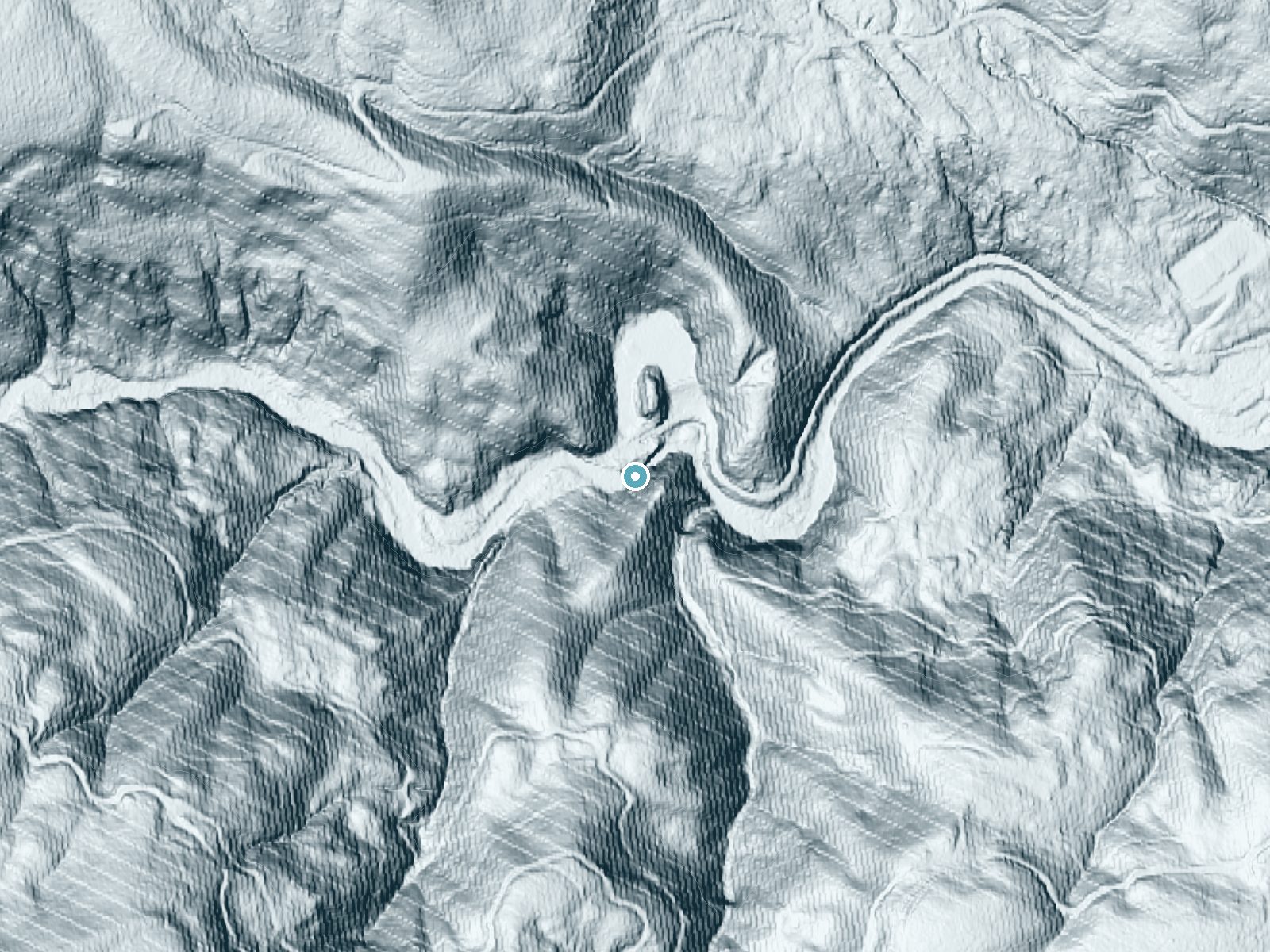 LiDAR bare-earth terrain around Haines Falls near Cherry Grove, Oregon, showing about 192 feet of drop, a steep tiered drop, facing north