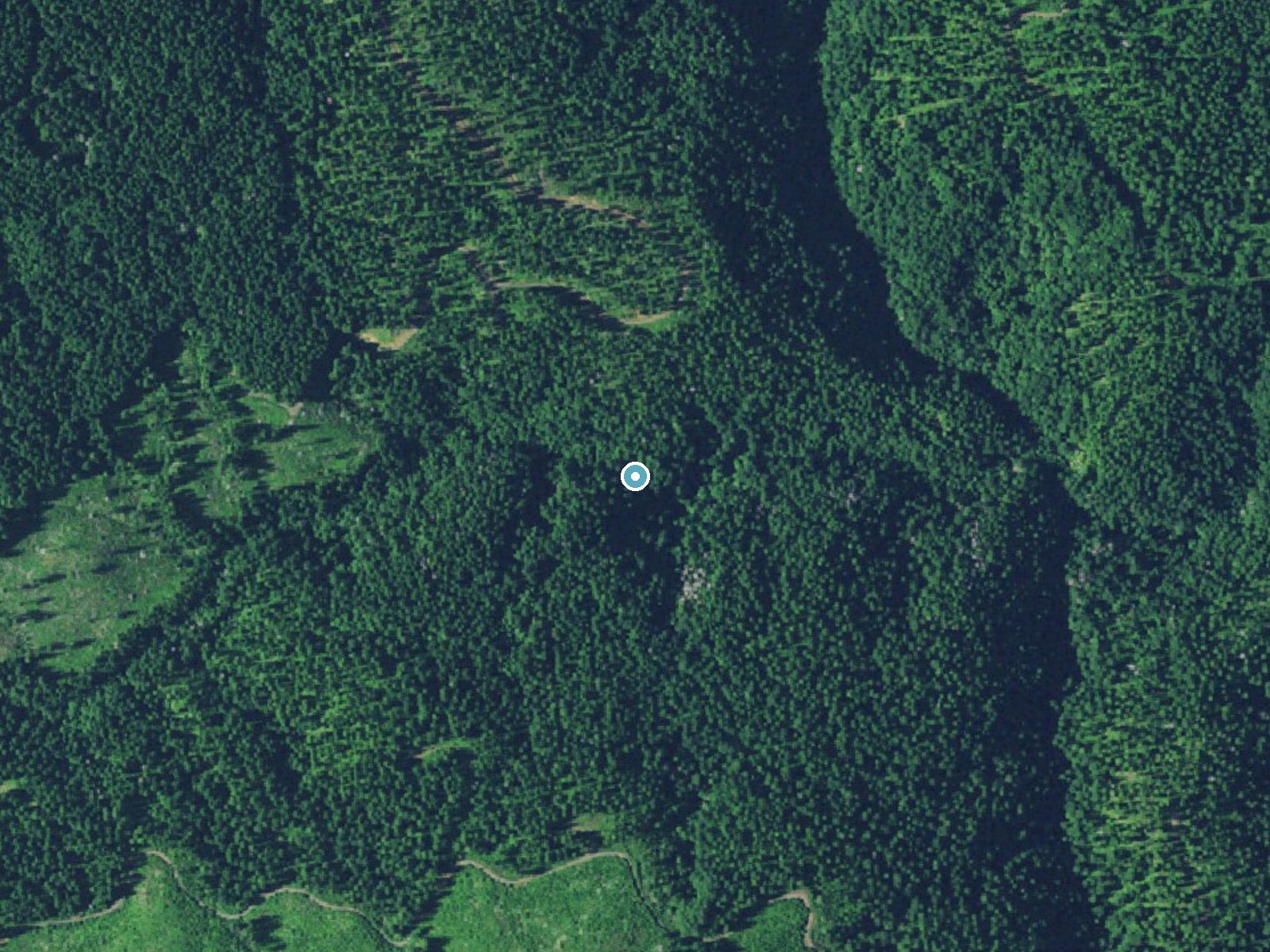 Aerial photo of the same ground around Ki-a-Kuts Falls near Cherry Grove, Oregon, for comparison with the lidar view