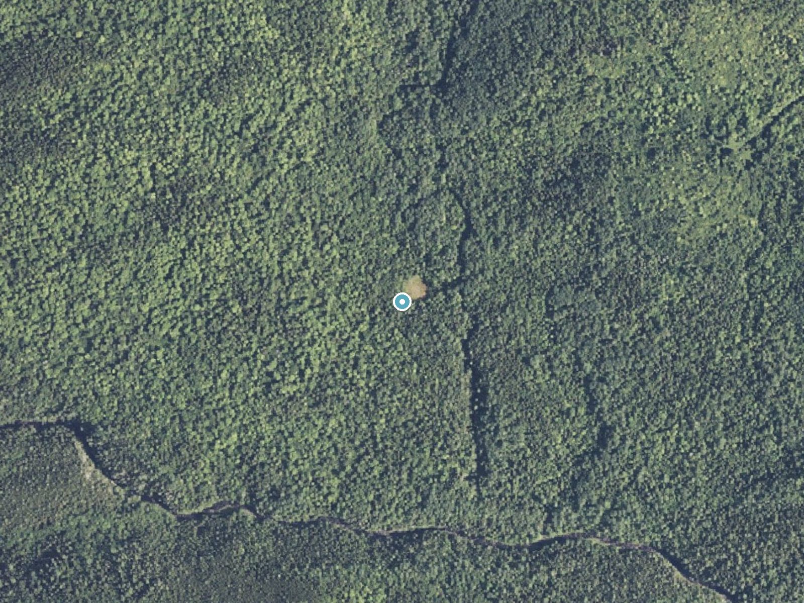Aerial photo of the same ground around Screw Auger Falls near Brownville Junction, Maine, for comparison with the lidar view