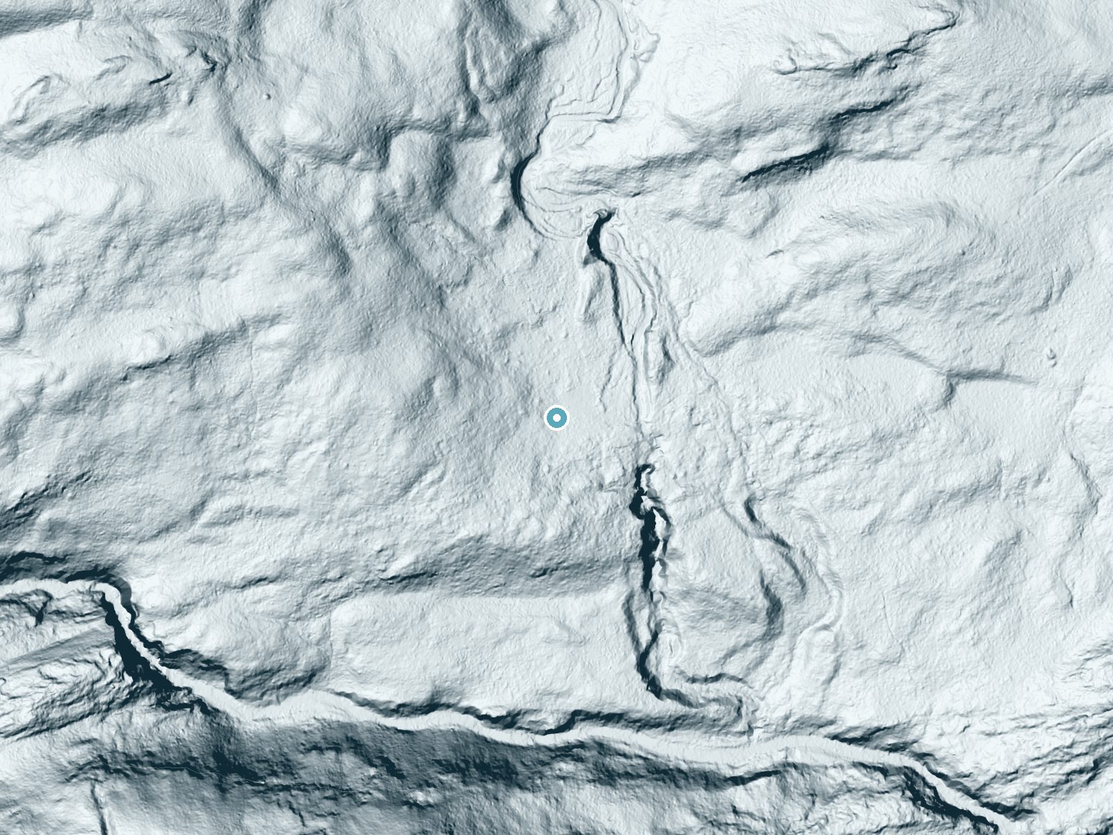 LiDAR bare-earth terrain around Screw Auger Falls near Brownville Junction, Maine, showing about 45 feet of drop, a long cascade, facing east