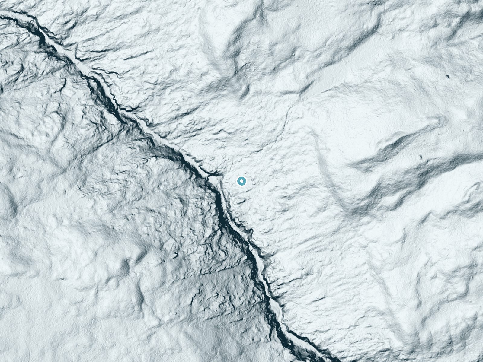 LiDAR bare-earth terrain around Buttermilk Falls near Brownville Junction, Maine, showing about 109 feet of drop, a steep tiered drop, facing southwest
