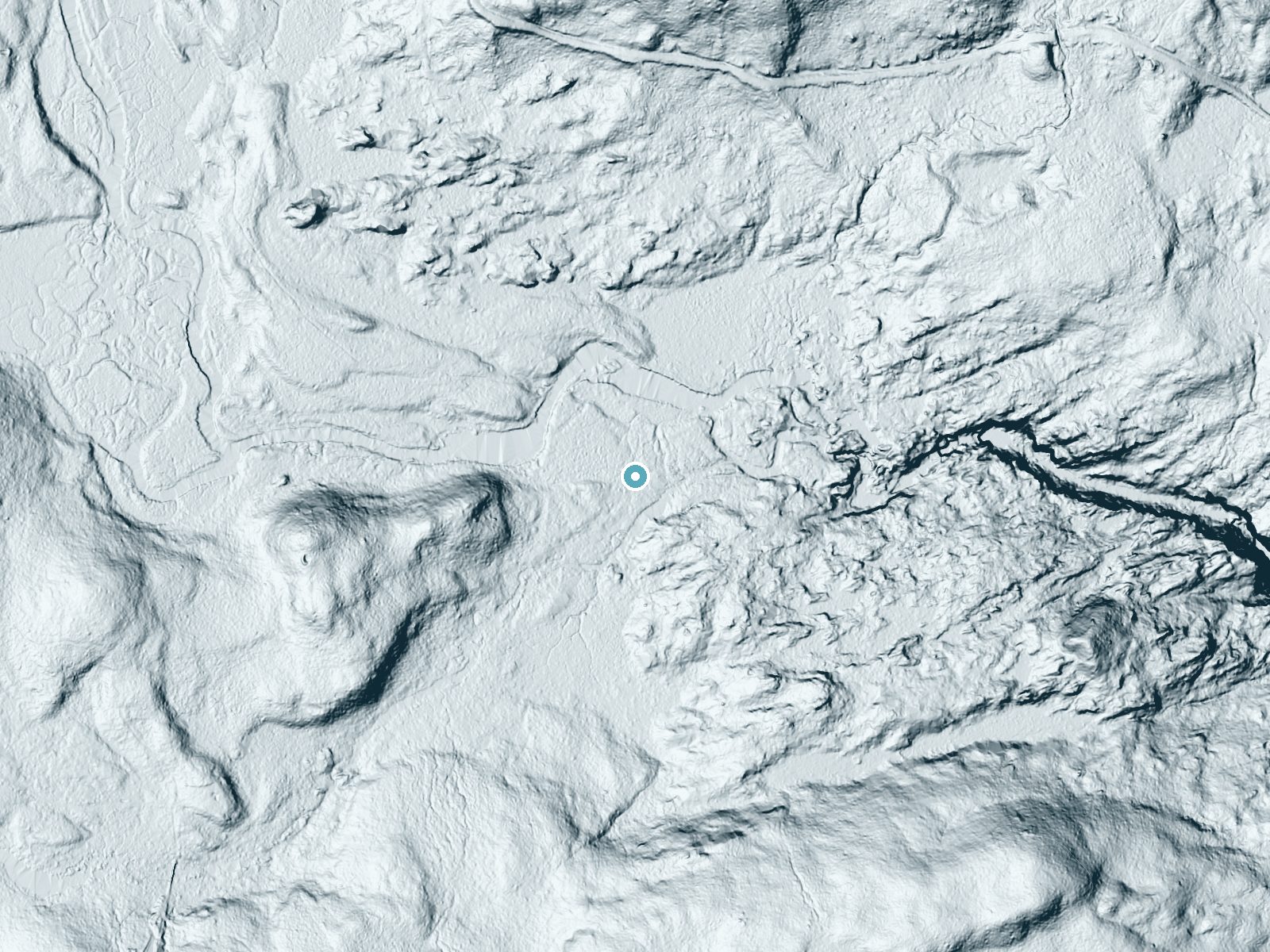 LiDAR bare-earth terrain around Stair Falls near Brownville Junction, Maine, showing about 19 feet of drop