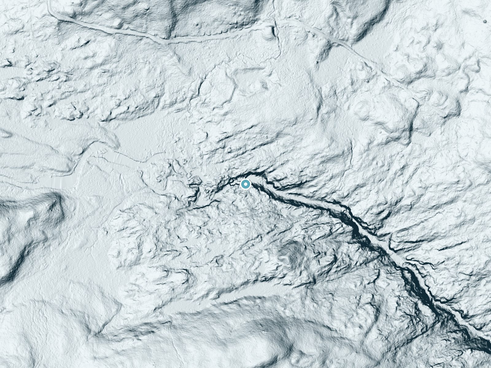 LiDAR bare-earth terrain around Billings Falls near Brownville Junction, Maine, showing about 81 feet of drop, a long cascade, facing southeast